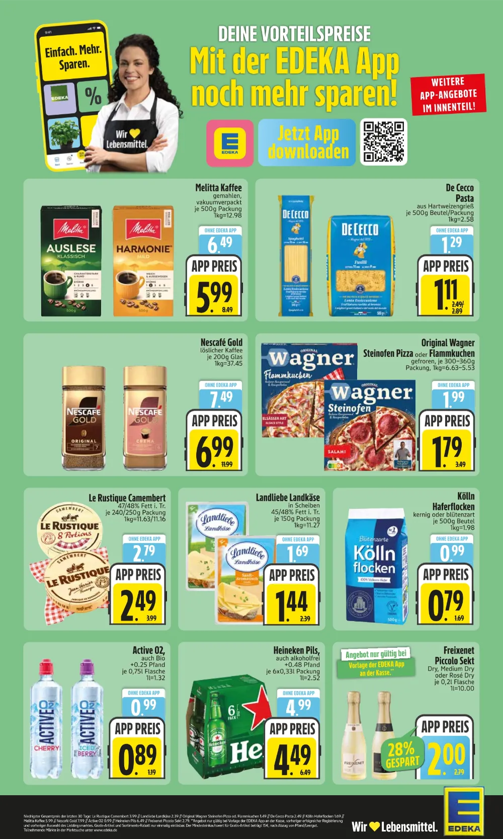 Edeka Südbayern Prospekt KW 41 Seite 2 mit Melitta Kaffee, De Cecco Pasta, Wagner Pizza, Kölln Haferflocken und Heineken Pils