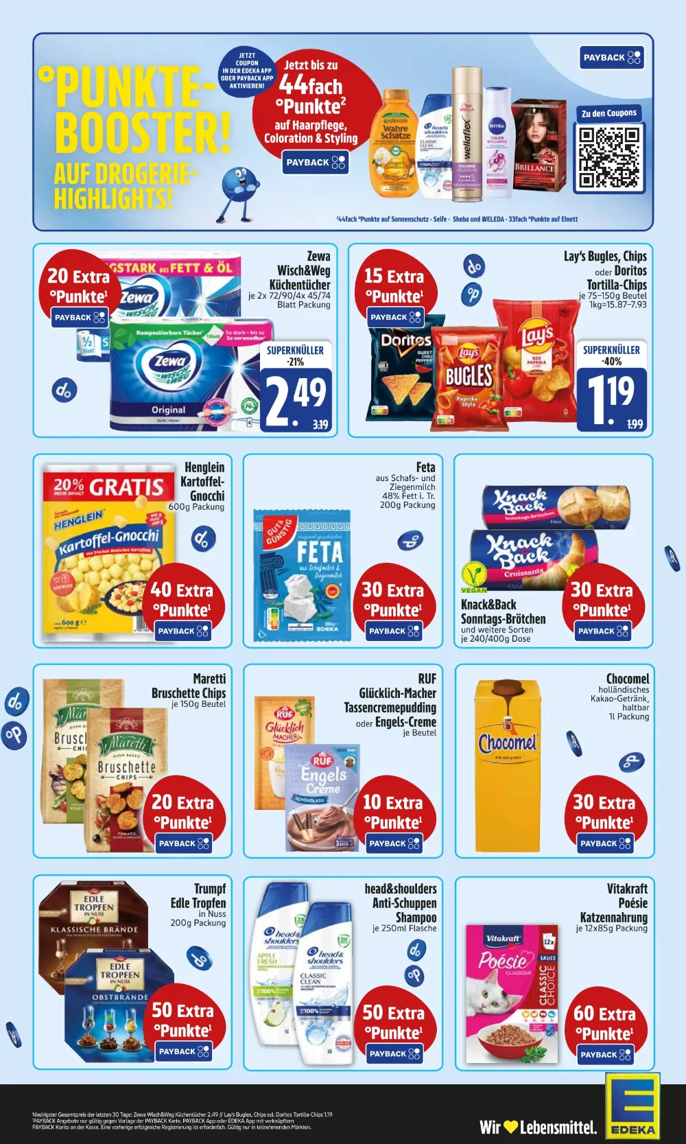 Edeka Südbayern Prospekt KW 42 Seite 2 mit Zewa Küchentüchern, Lay's Chips, Henglein Gnocchi & Chocomel