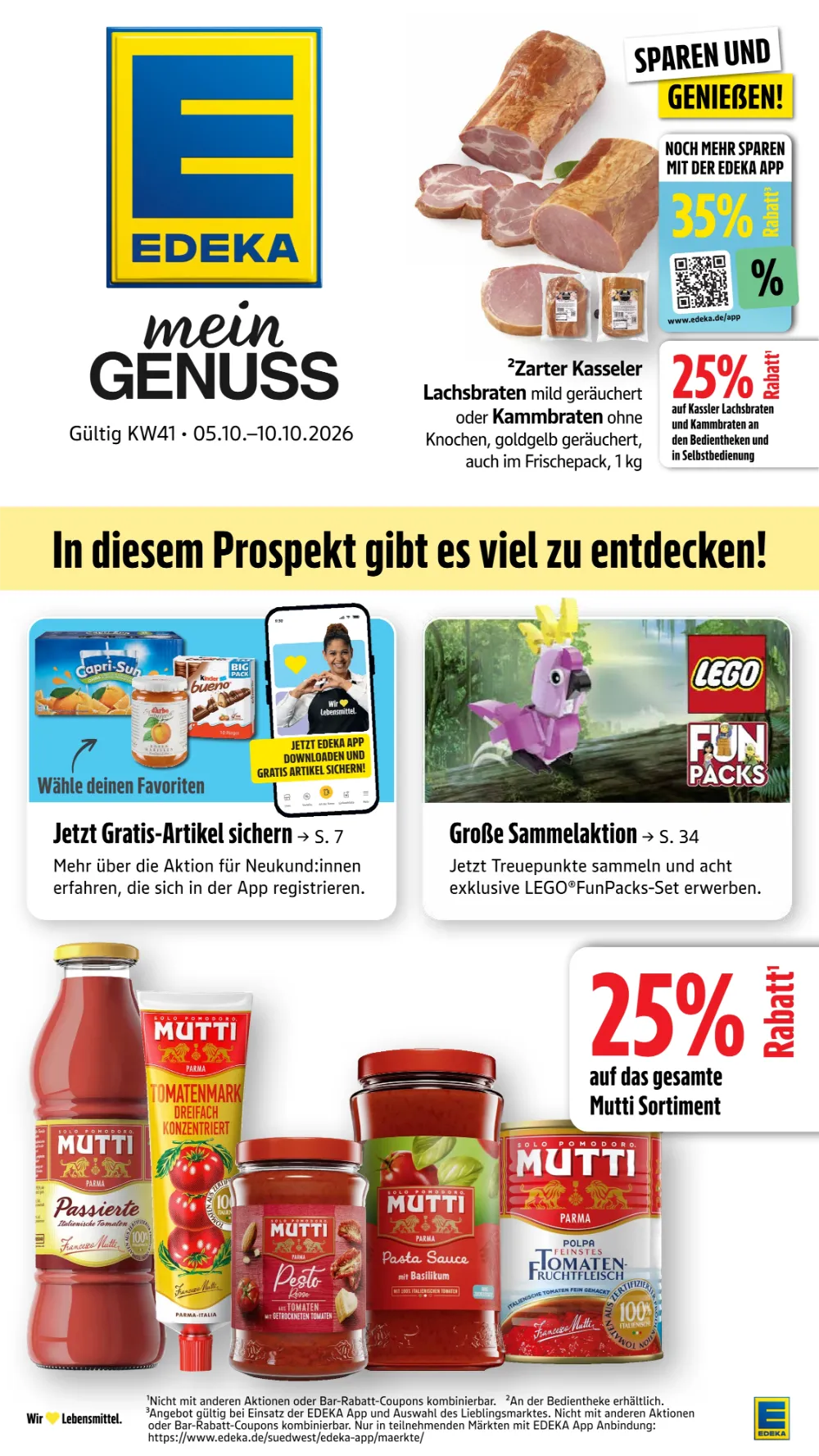 Edeka Südwest Prospekt KW 41 Seite 5 mit Kasseler Lachsbraten, Mutti Tomatenmark, Passierten Tomaten und Pesto