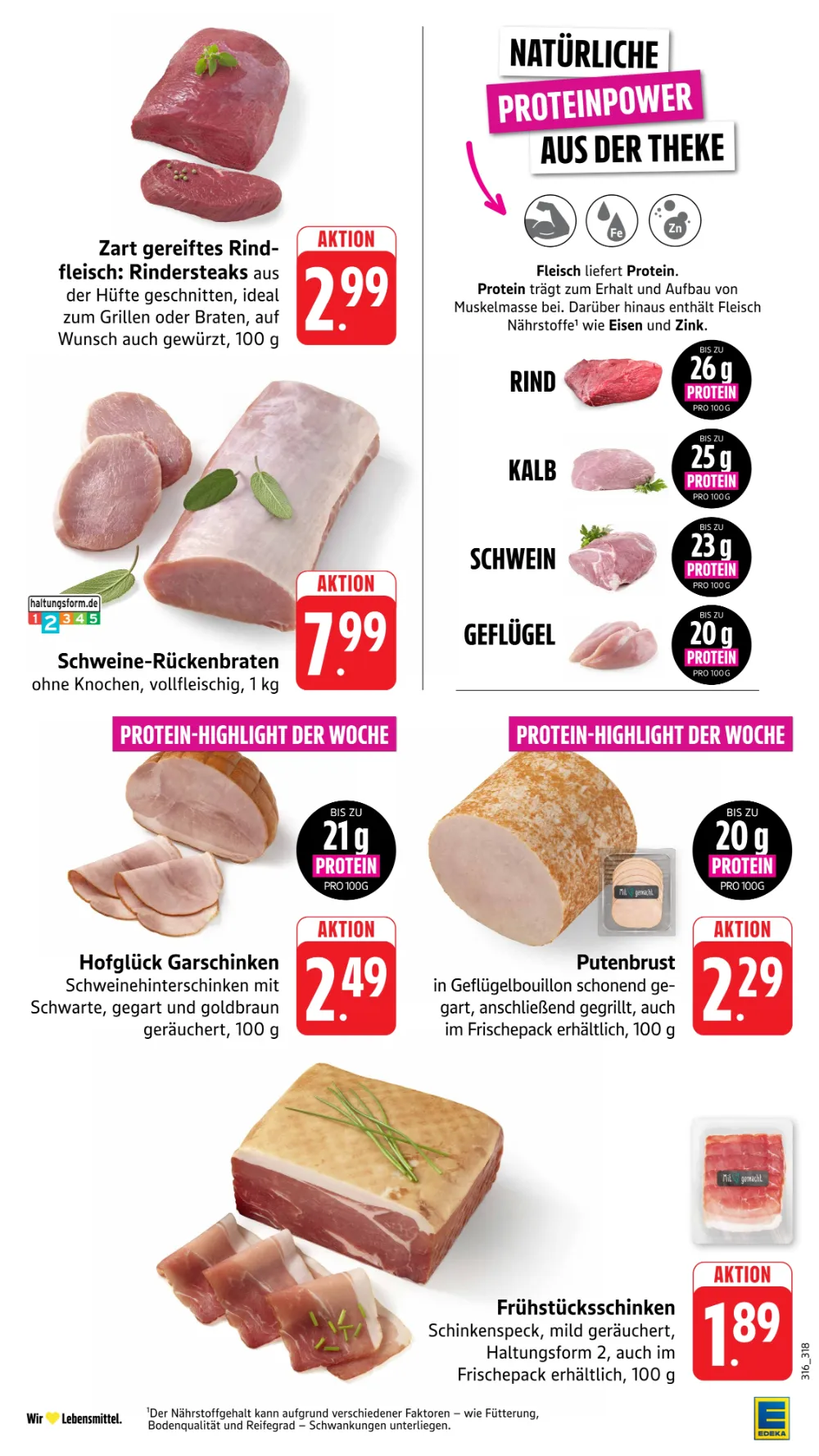 Edeka Südwest Prospekt KW 42 Seite 5 mit Rindersteaks, Schweine-Rückenbraten, Garschinken, Putenbrust & Schinkenspeck