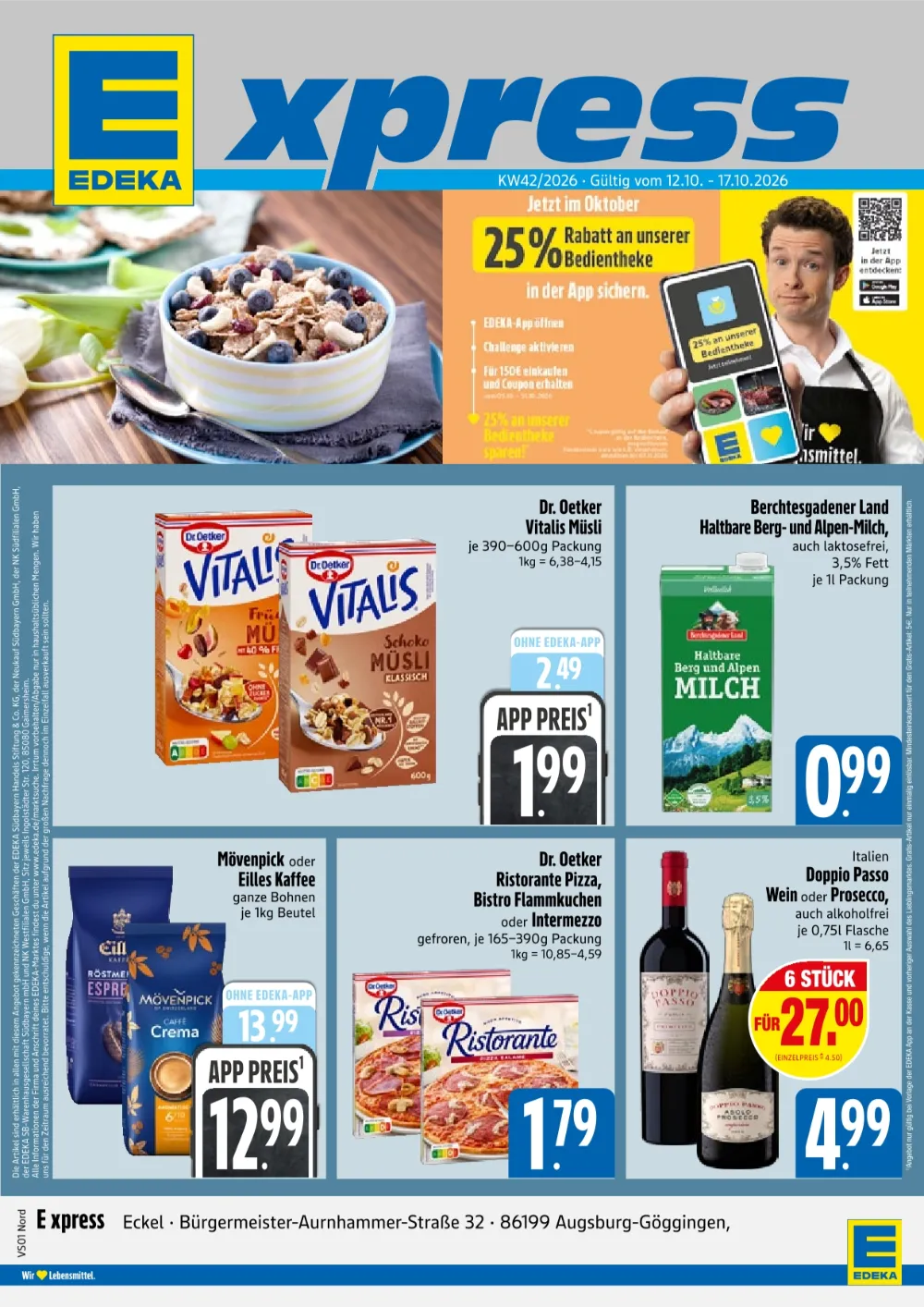 Edeka Xpress Prospekt ab 12.10.2026 Seite 1 mit Dr. Oetker Müsli, Berg- und Alpen-Milch, Mövenpick Kaffee & Pizza Ristorante
