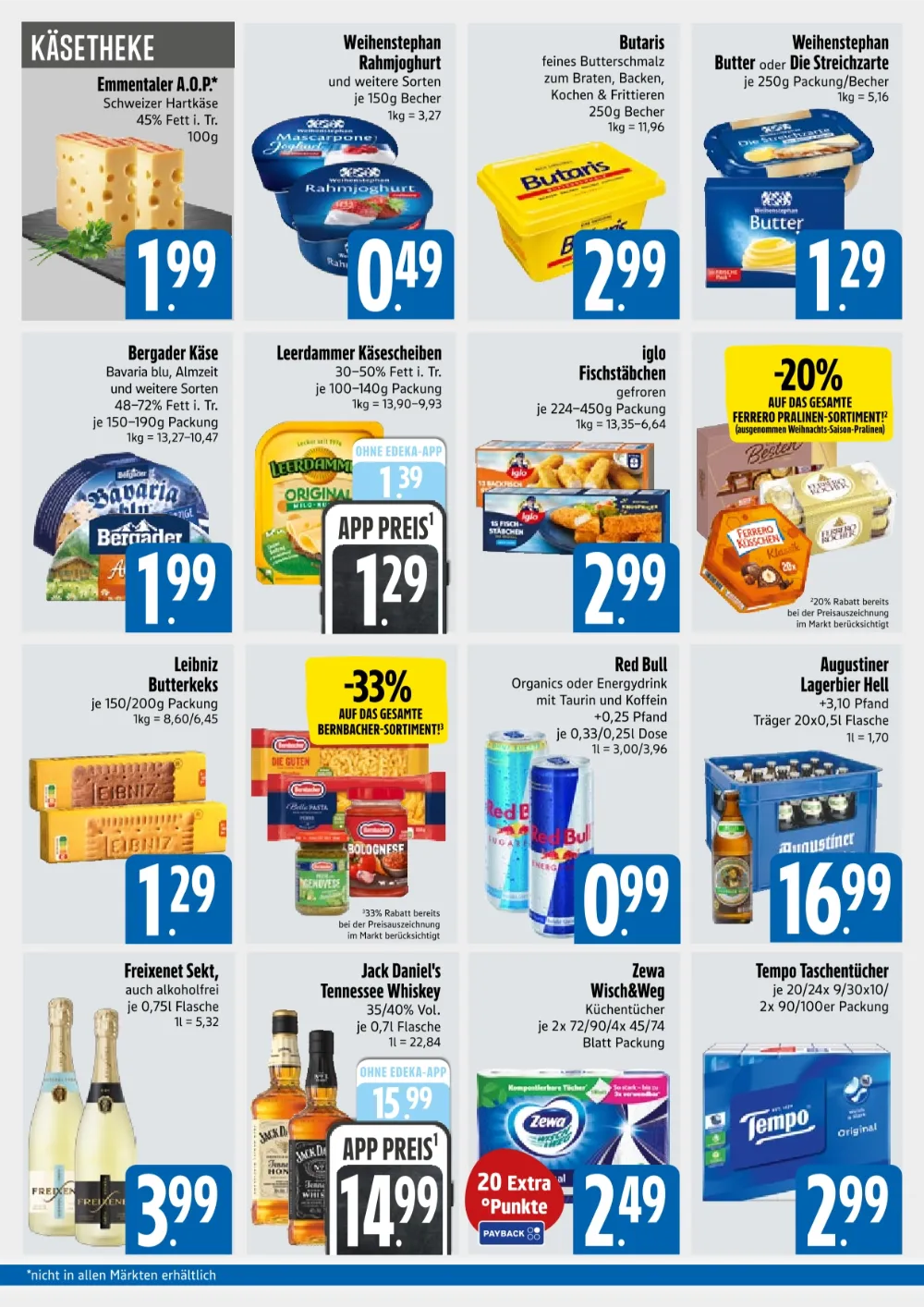 Edeka Xpress Prospekt KW 42 Seite 2 mit Emmentaler Käse, Rahmjoghurt, Butaris, Weihenstephan Butter, Bavaria Blu & Iglo