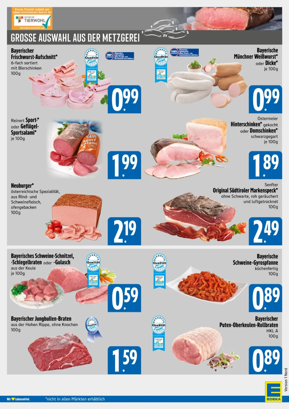 Edeka Xpress Prospekt KW 42 Seite 4 mit Frischwurst-Aufschnitt, Weißwurst, Hinterschinken, Neuburger & Schweine-Schnitzel