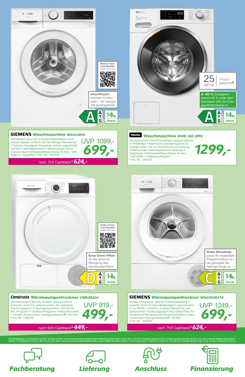 EP Angebote KW40 Seite 2 mit Angeboten für Siemens und Miele Waschmaschinen sowie Constructa Trockner.