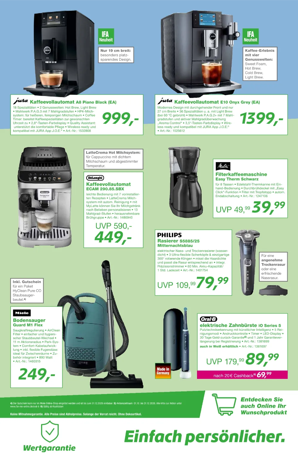 EP Angebote KW40 Seite 5 mit Angeboten für Jura Kaffeevollautomat, Melitta Kaffeemaschine und Miele Sauger.
