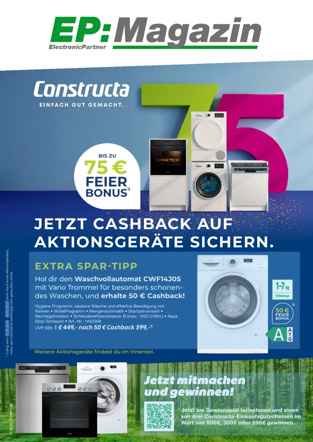 EP:Magazin Prospekt ab 14.10.2026 Seite 1 mit Constructa Waschvollautomat CWF14J05, Cashback & Aktionsgeräten
