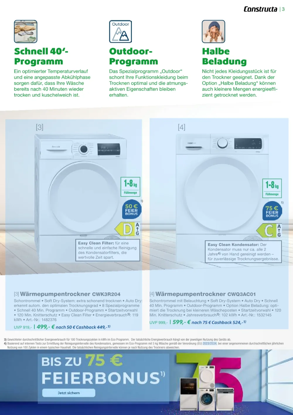 EP:Magazin Prospekt KW 42-43 Seite 3 mit Constructa Wärmepumpentrockner CWK3R204 & CWQ3AC01