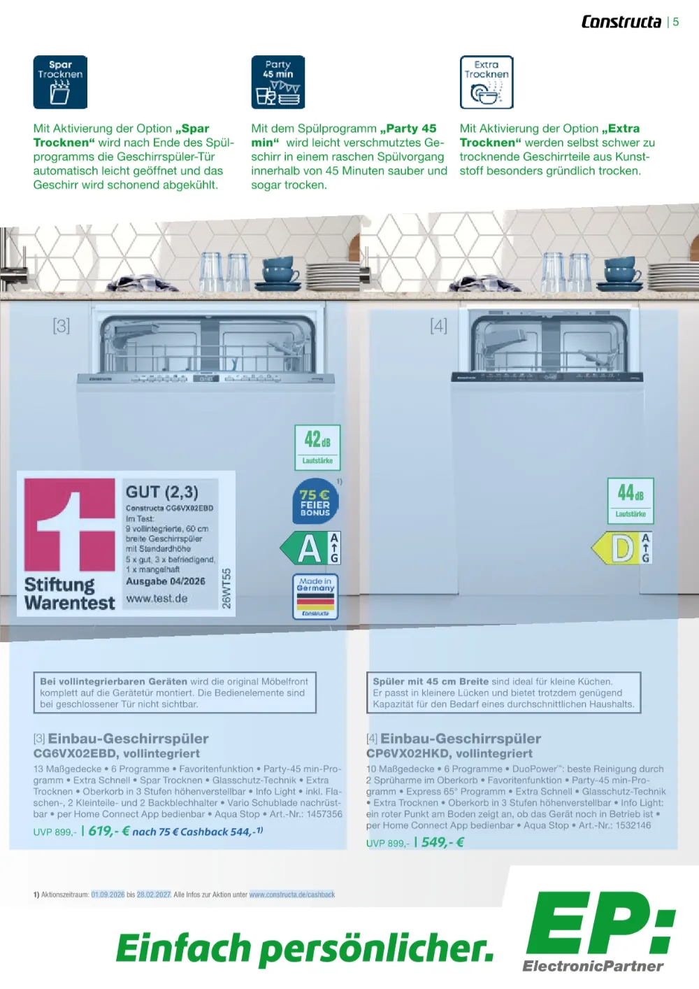 EP:Magazin Prospekt KW 42-43 Seite 5 mit Constructa Einbau-Geschirrspüler CG6VX02EBD & CP6VX02HKD