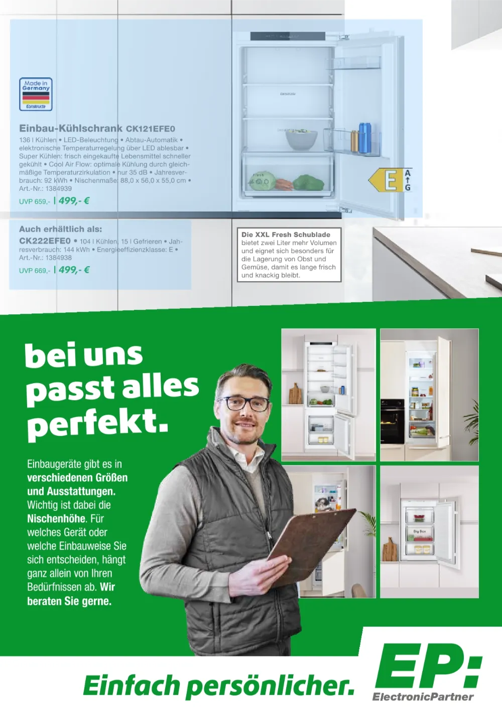 EP:Magazin Prospekt KW 42-43 Seite 8 mit Constructa Einbau-Kühlschrank CK121EFE0 & CK222EFE0