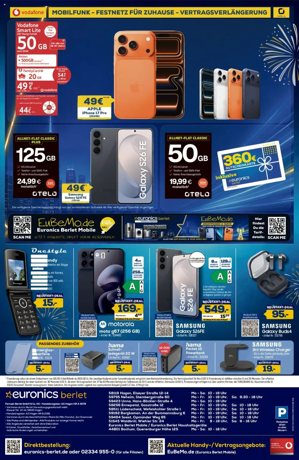 Euronics Berlet Prospekt KW 42 Seite 9 mit Apple iPhone 17 Pro, Samsung Galaxy S26 FE & Motorola moto g67