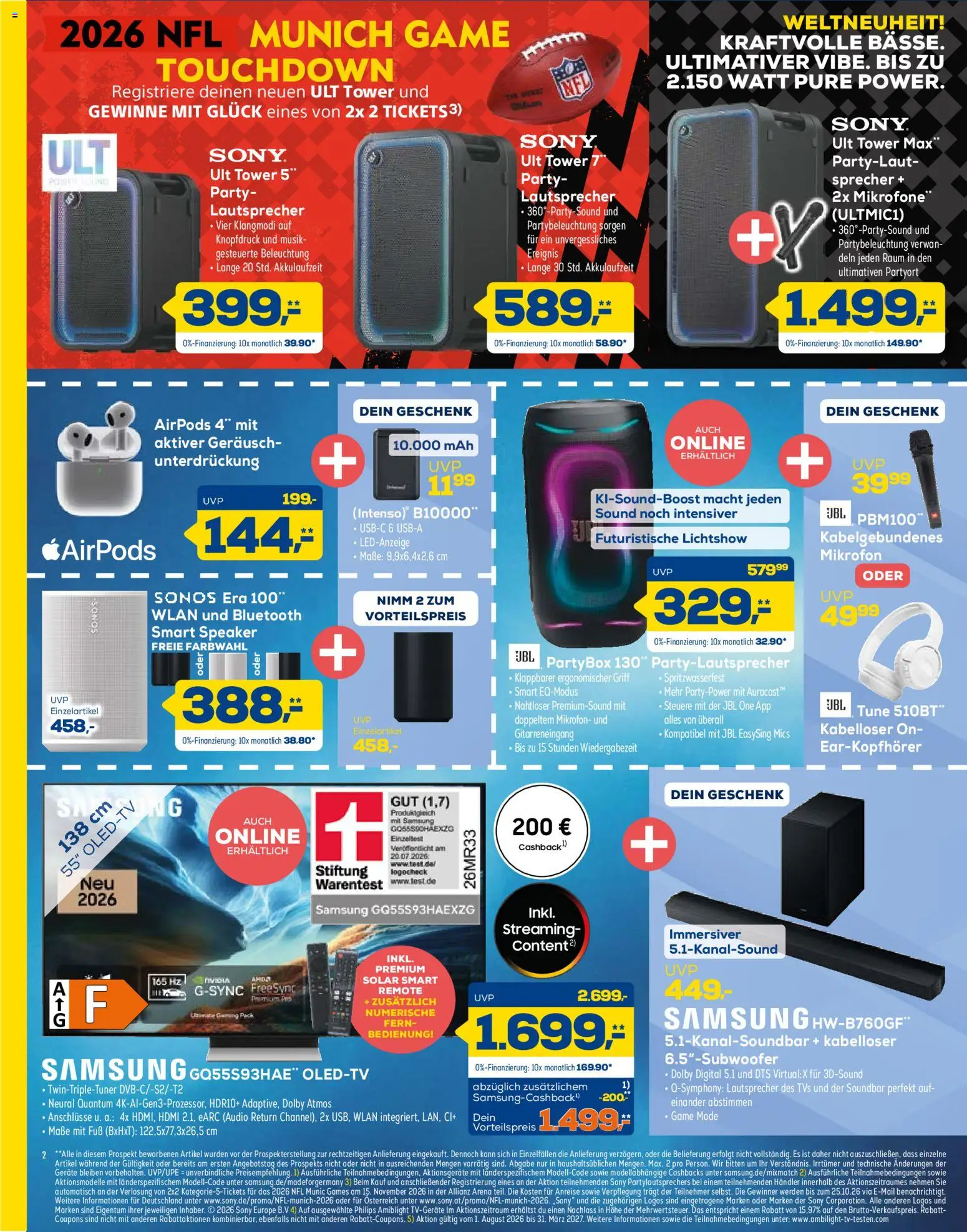 Euronics XXL Angebote KW 41 Seite 2 mit Angeboten für Sony Party-Lautsprecher, AirPods 4, Sonos Era 100 & Samsung OLED-TV