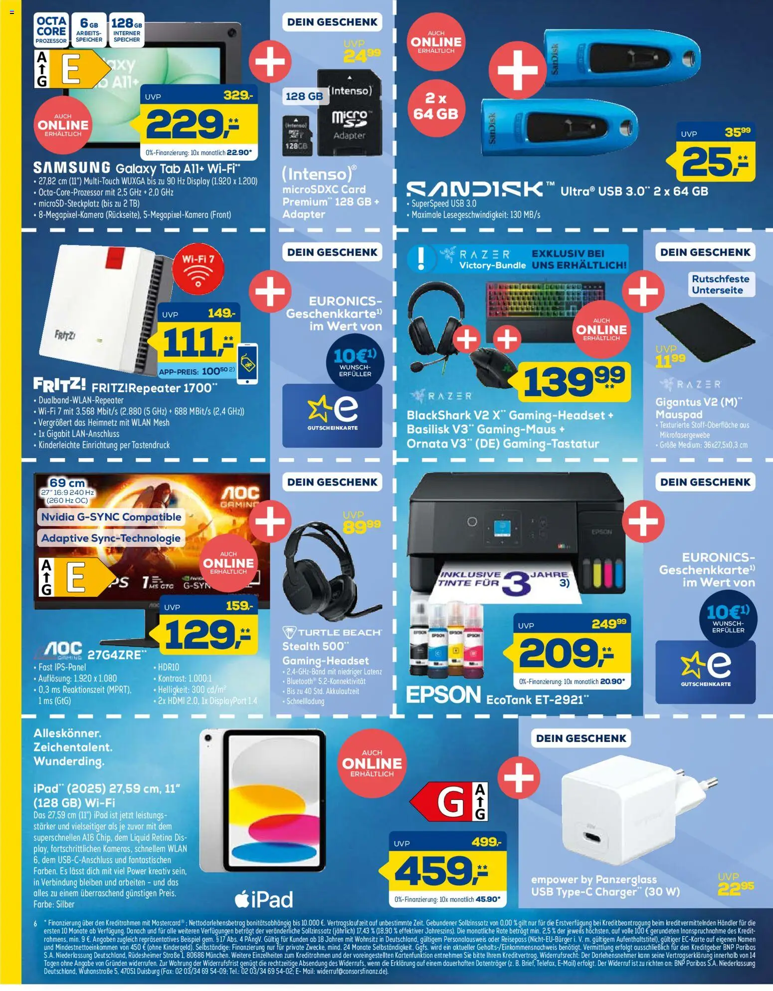 Euronics XXL Angebote KW 41 Seite 6 mit Angeboten für Samsung Galaxy Tab A11+, Apple iPad, Gaming-Monitor & Epson Drucker