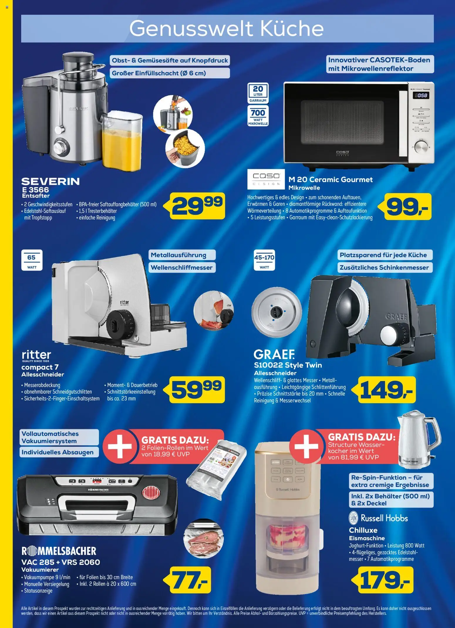 Euronics XXL Prospekt KW 42-43 Seite 2 mit Severin Entsafter, Caso Mikrowelle, Ritter Allesschneider & Graef Allesschneider