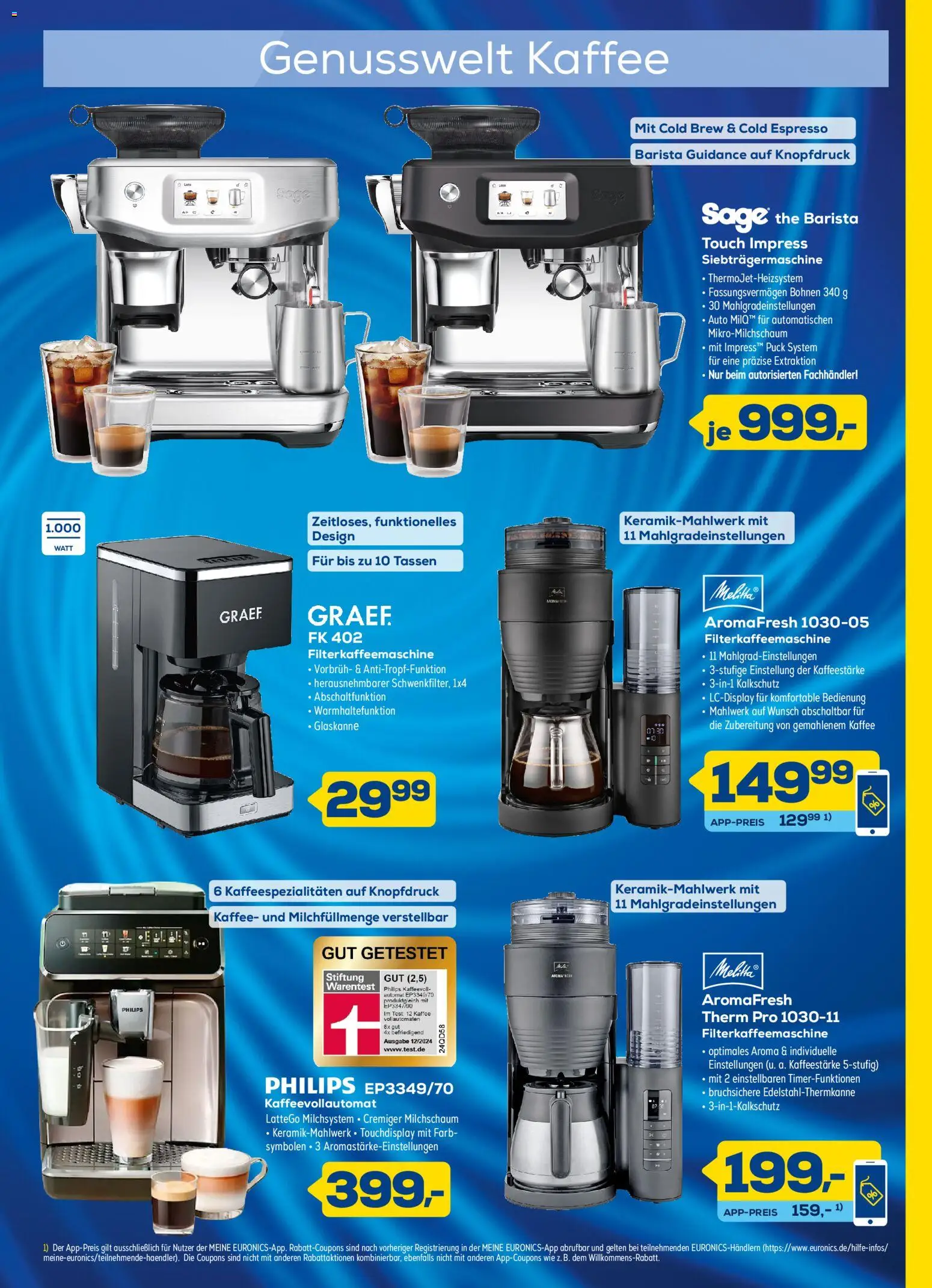 Euronics XXL Prospekt KW 42-43 Seite 3 mit Sage Siebträgermaschine, Graef Filterkaffeemaschine & Melitta AromaFresh
