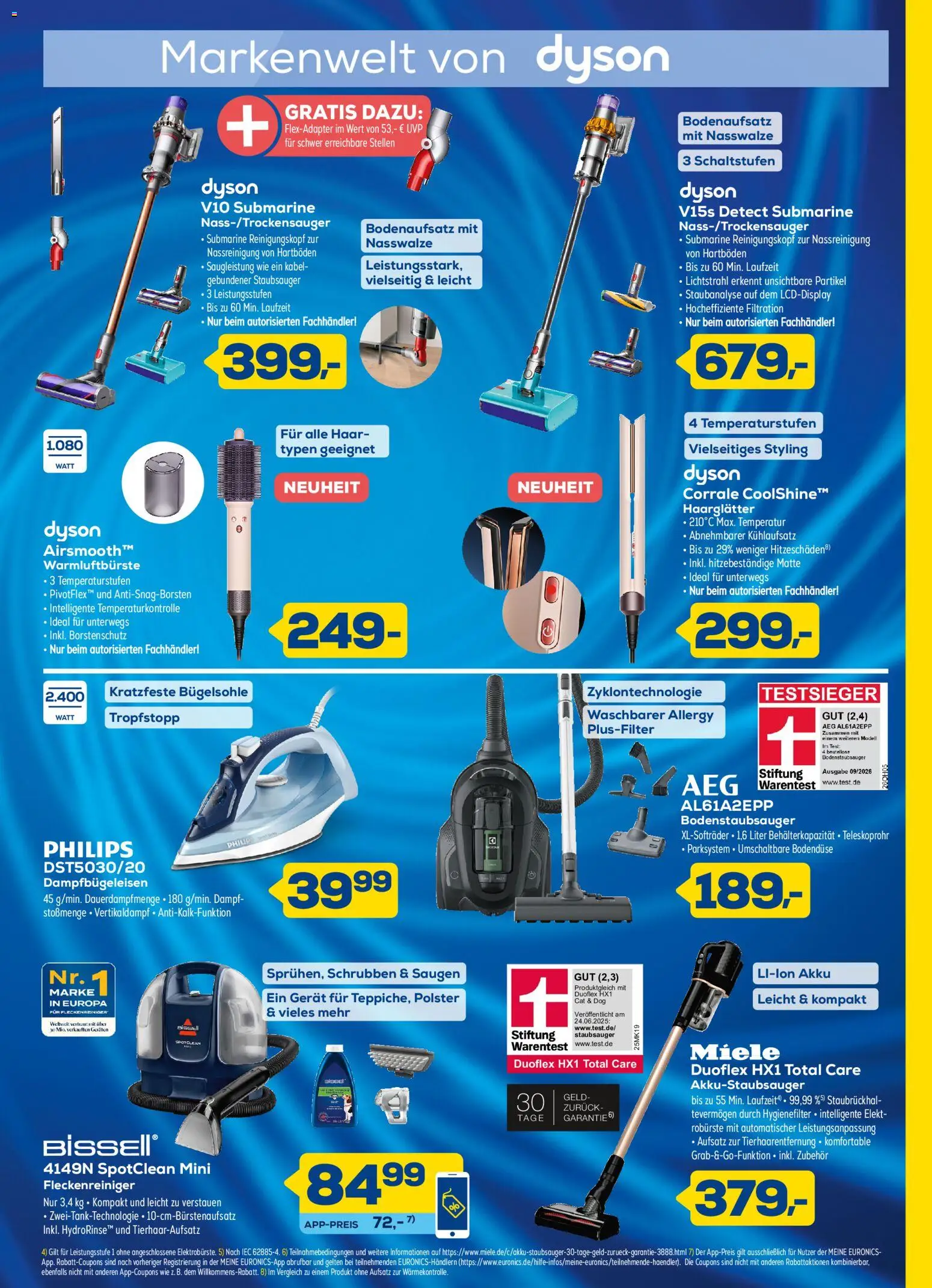 Euronics XXL Prospekt KW 42-43 Seite 7 mit Dyson V10 Submarine, V15s Detect Submarine & Airsmooth Warmluftbürste