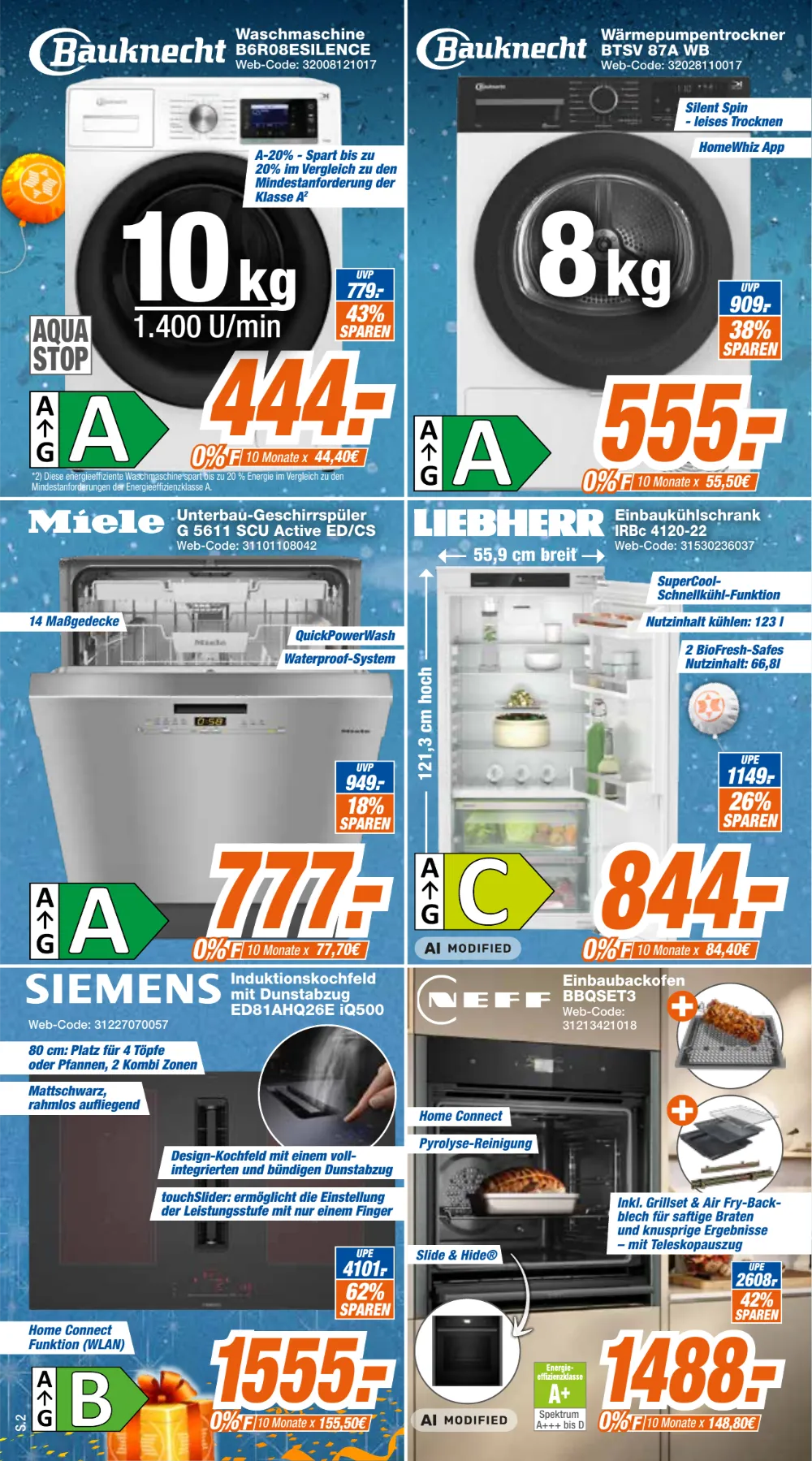 Expert Klein Prospekt KW 42 Seite 2 mit Bauknecht Waschmaschine, Trockner, Miele Geschirrspüler & Siemens Induktionskochfeld