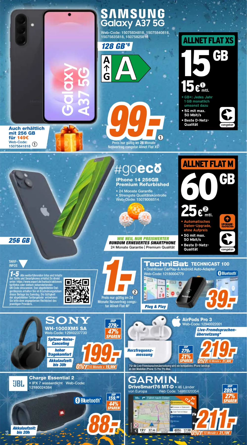 Expert Klein Prospekt KW 42 Seite 6 mit Samsung Galaxy A37 5G, iPhone 14, Sony WH-1000XM5 & AirPods Pro 3