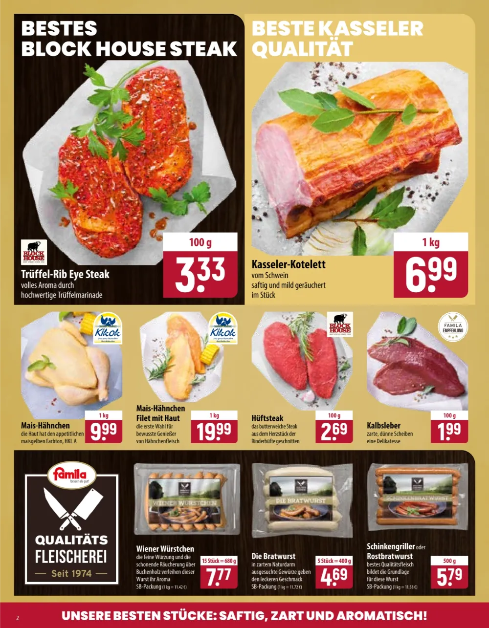 Famila Nordost Angebote KW 41 Seite 2 mit Angeboten für Block House Rib Eye Steak, Kasseler, Hähnchen und Würstchen