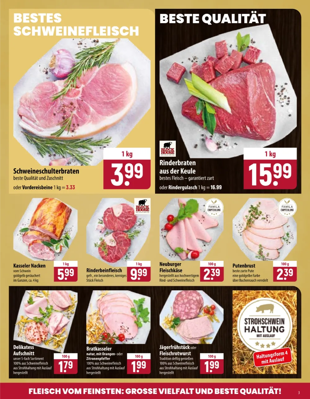 Famila Nordost Angebote KW 41 Seite 3 mit Angeboten für Schweinebraten, Rinderbraten, Putenbrust und Aufschnitt