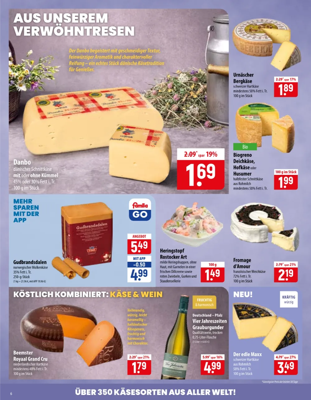 Famila Nordost Angebote KW 41 Seite 6 mit Angeboten für Danbo Käse, Bergkäse, Heringstopf, Grauburgunder und Maxx Käse