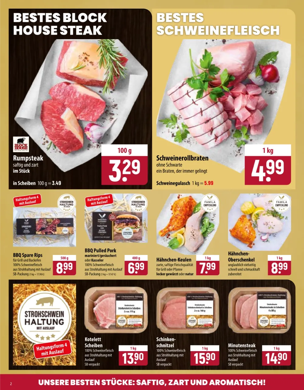 Famila Nordost Prospekt KW 42 Seite 2 mit Block House Rumpsteak, Schweinerollbraten, BBQ Spare Rips & Hรคhnchen-Keulen