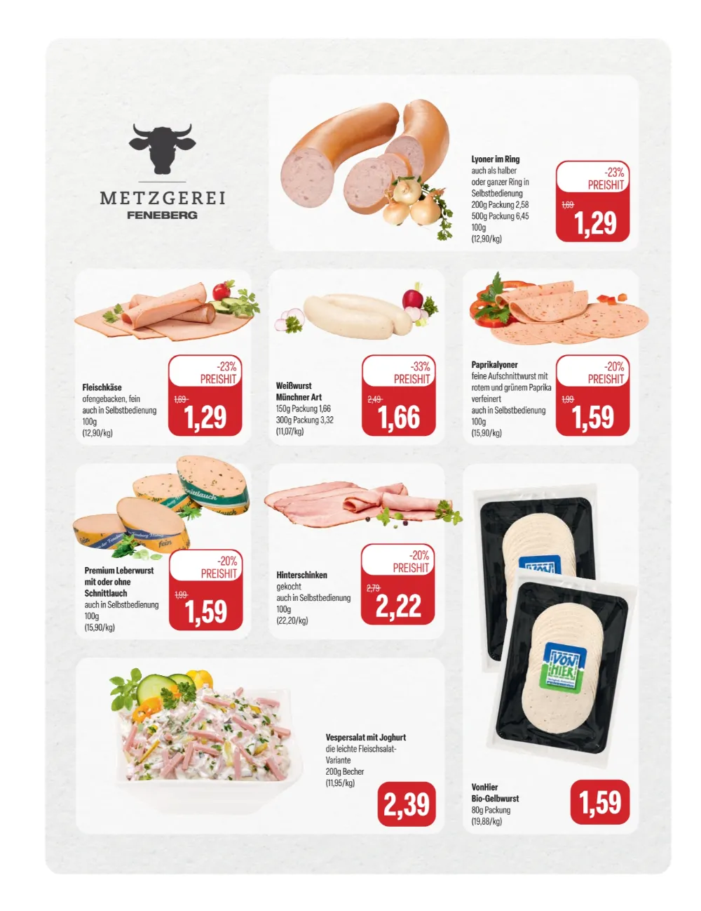 Feneberg Prospekt KW 42 Seite 2 mit Lyoner, Fleischkäse, Weißwurst, Leberwurst, Hinterschinken & Gelbwurst