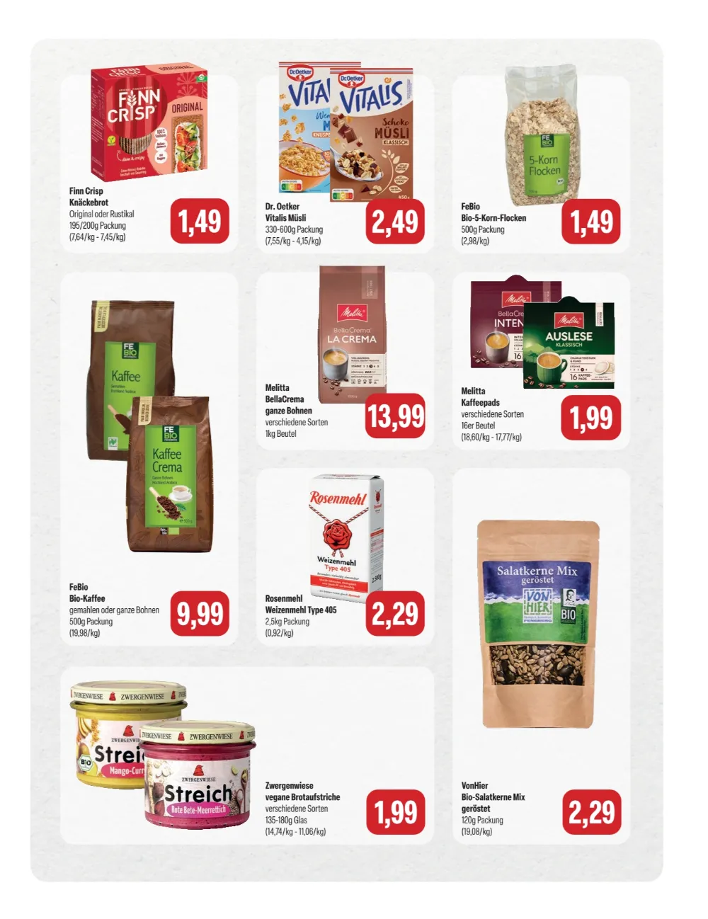 Feneberg Prospekt KW 42 Seite 5 mit Finn Crisp, Dr. Oetker Vitalis, Melitta, Rosenmehl & Zwergenwiese