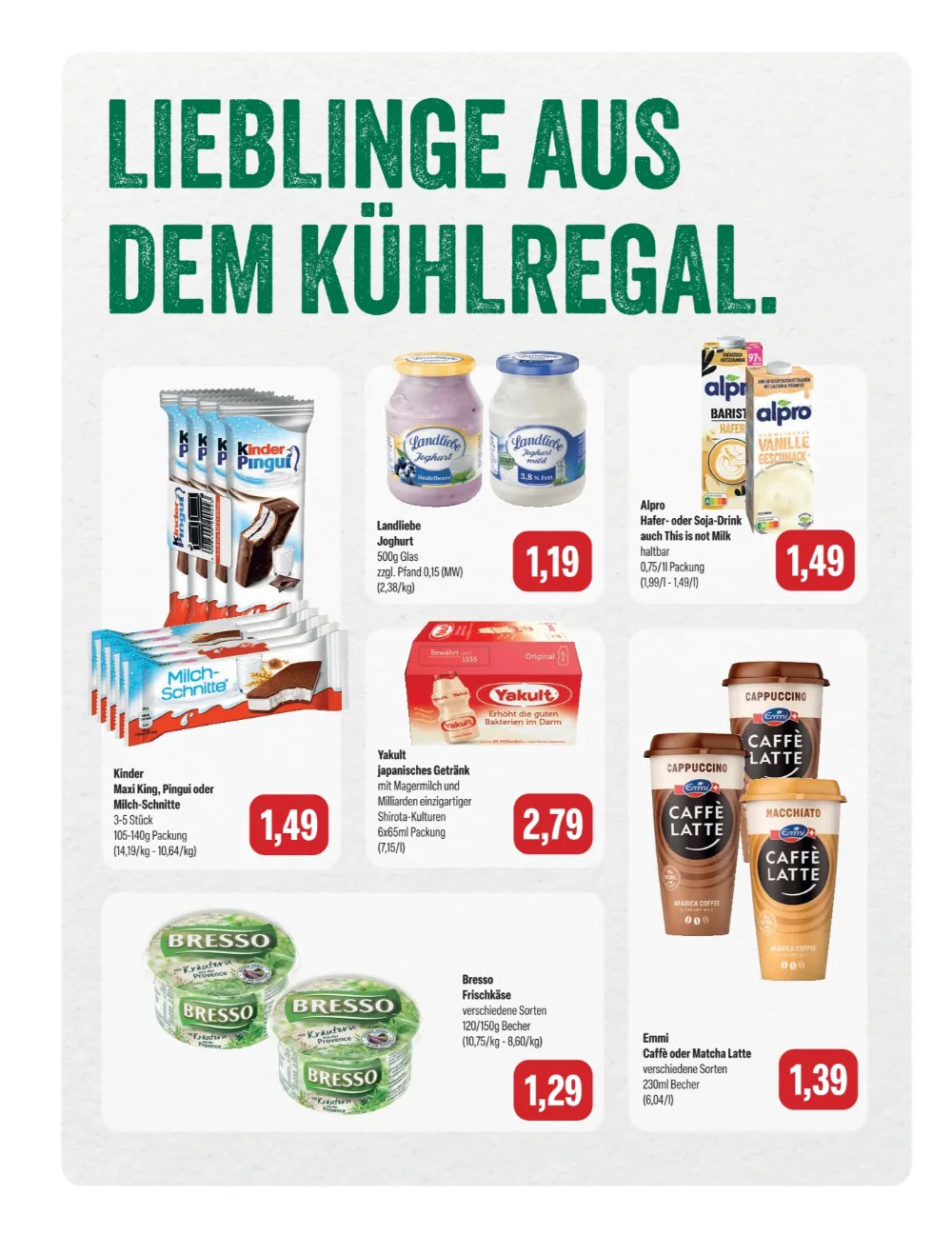 Feneberg Prospekt KW 42 Seite 6 mit Kinder Pingui, Landliebe, Alpro, Yakult, Emmi Caffè Latte & Bresso