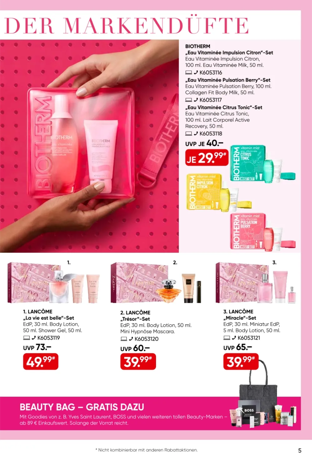 Galeria Prospekt KW40 Seite 5 mit Biotherm Eau Vitaminée Sets, Lancôme La vie est belle und Trésor Sets.