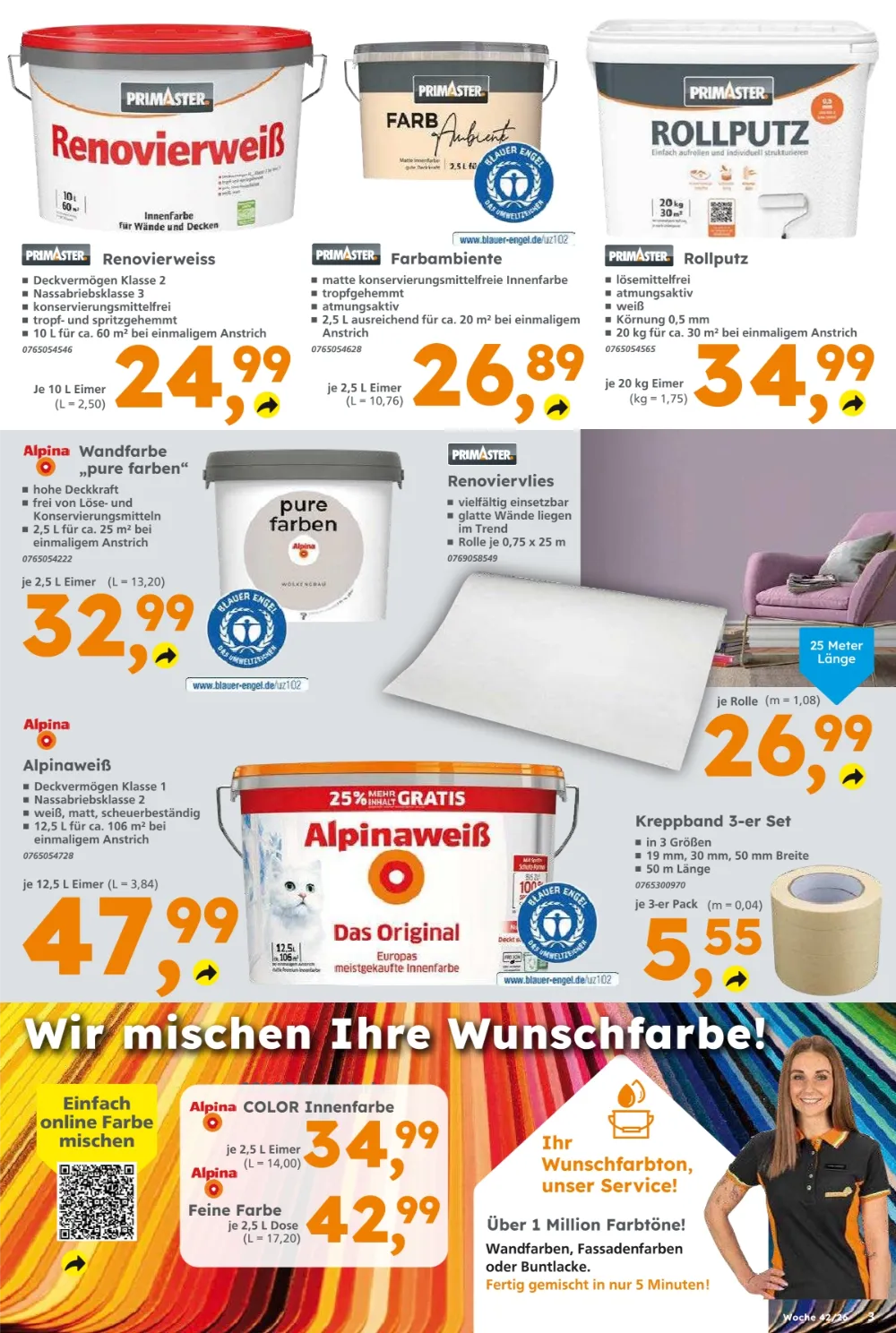 Globus Baumarkt Prospekt KW 42 Seite 3 mit Primaster Renovierweiß, Farbambiente, Rollputz & Alpinaweiß