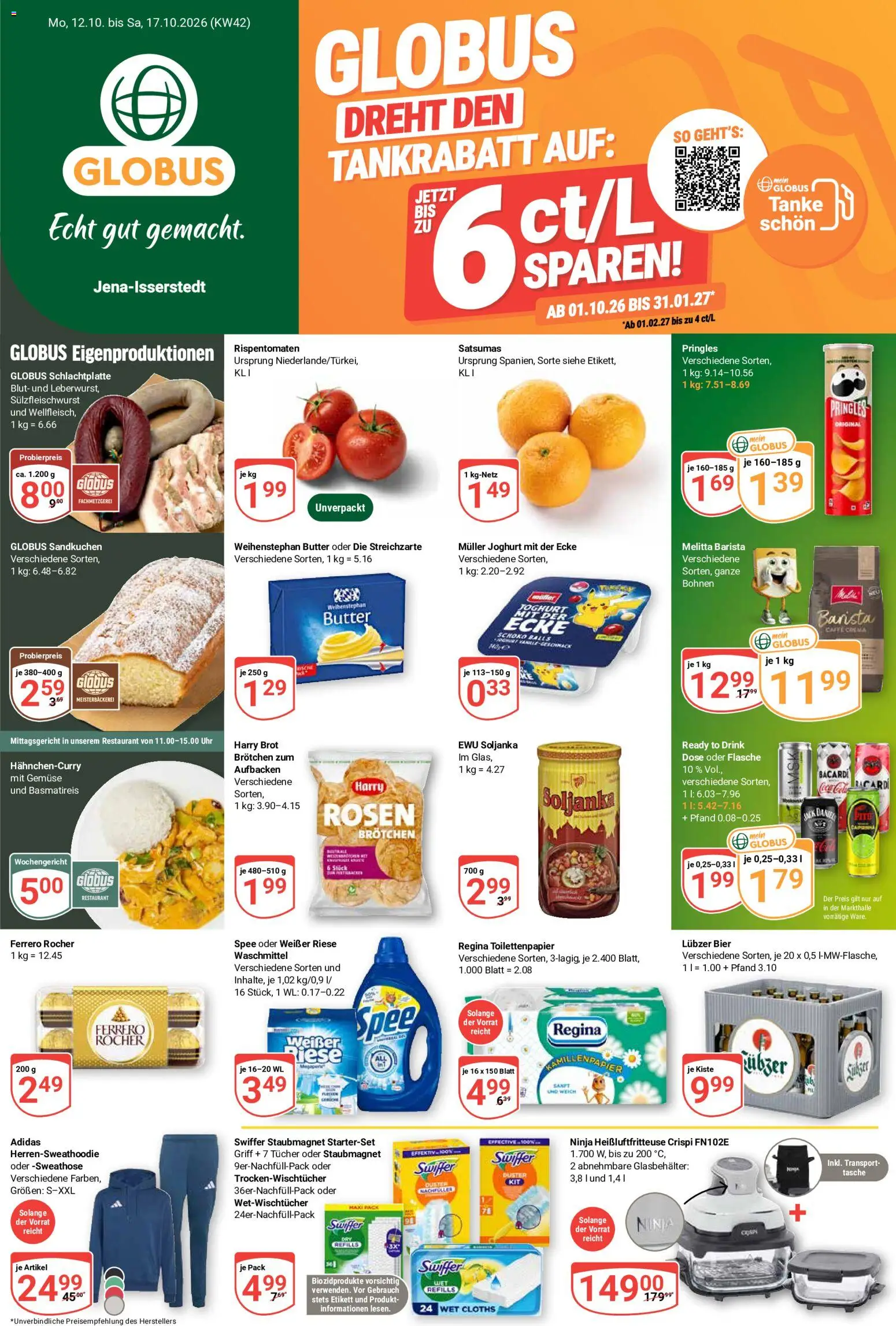 Globus Prospekt ab 12.10.2026 Seite 1 mit Pringles, Weihenstephan Butter, Müller Joghurt mit der Ecke & Ferrero Rocher