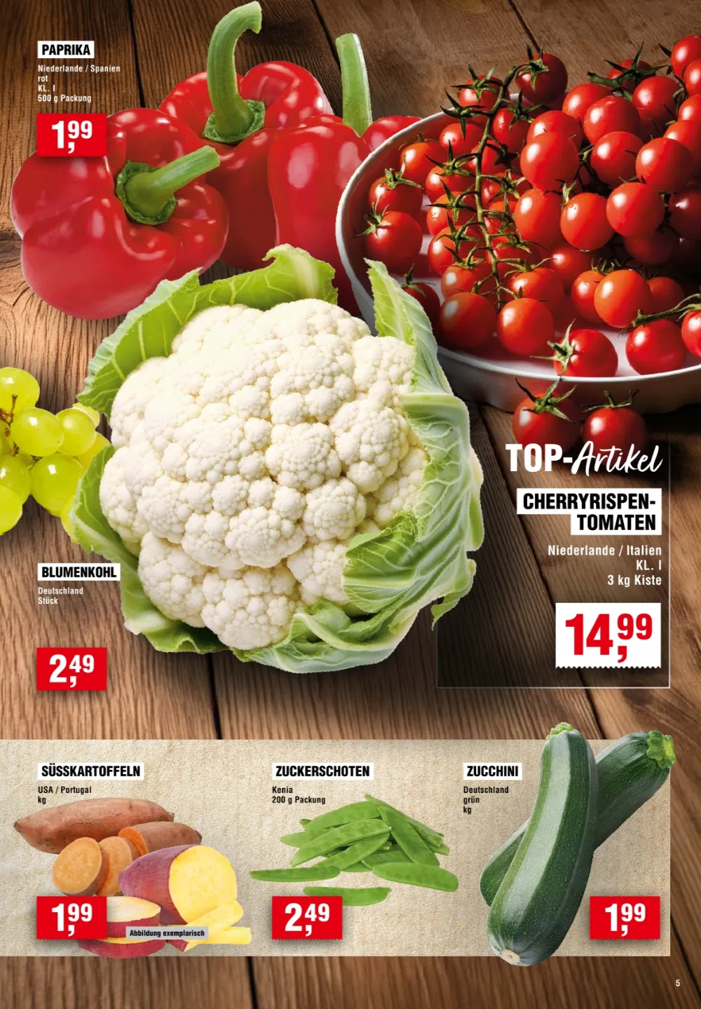 Handelshof Prospekt KW 38 Seite 5 mit Paprika, Blumenkohl, Cherrytomaten, Süßkartoffeln, Zuckerschoten und Zucchini