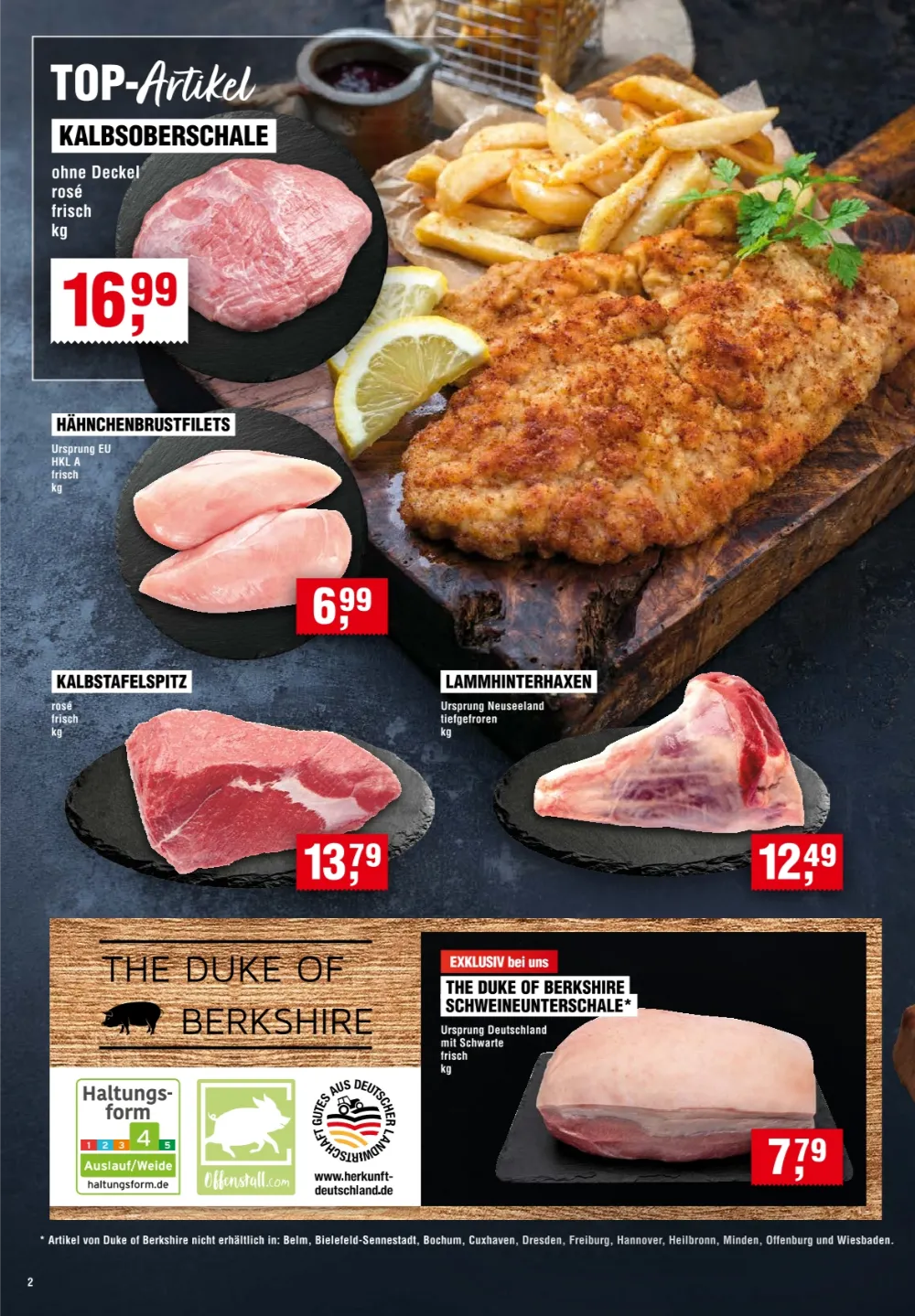 Handelshof Prospekt KW 39 Seite 2 mit Kalbsoberschale, Hähnchenbrustfilet, Kalbstafelspitz und Lammhinterhaxen.