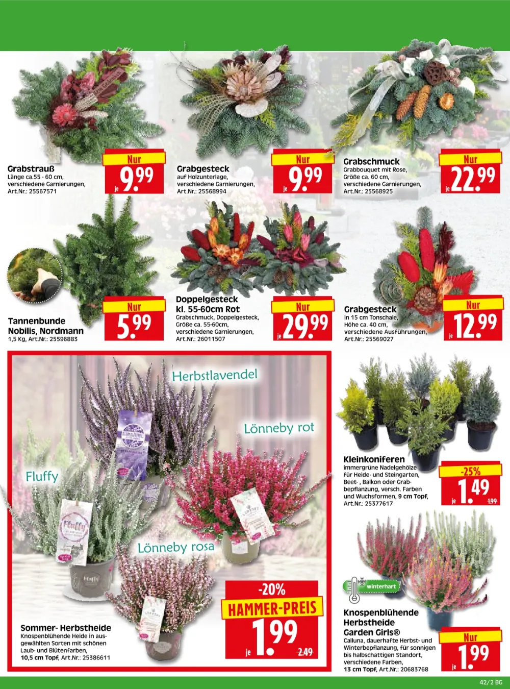 Herkules Baumarkt Angebote KW 42 Seite 2 mit angeboten für Grabstrauß, Grabgesteck, Tannenbunde, Heide & Kleinkoniferen