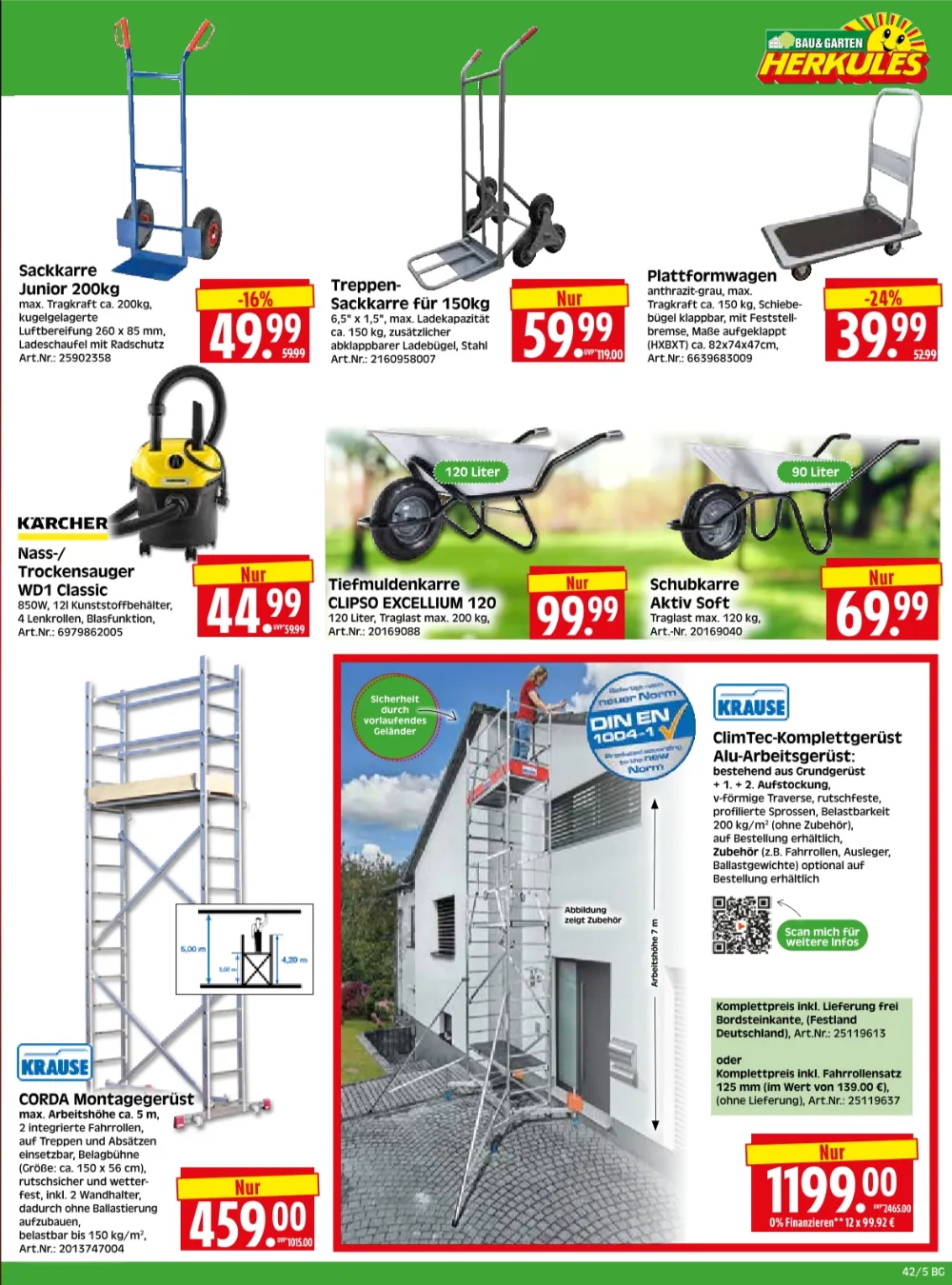 Herkules Baumarkt Angebote KW 42 Seite 5 mit angeboten für Sackkarre, Nass-/Trockensauger, Schubkarre & Aluminium-Gerüst
