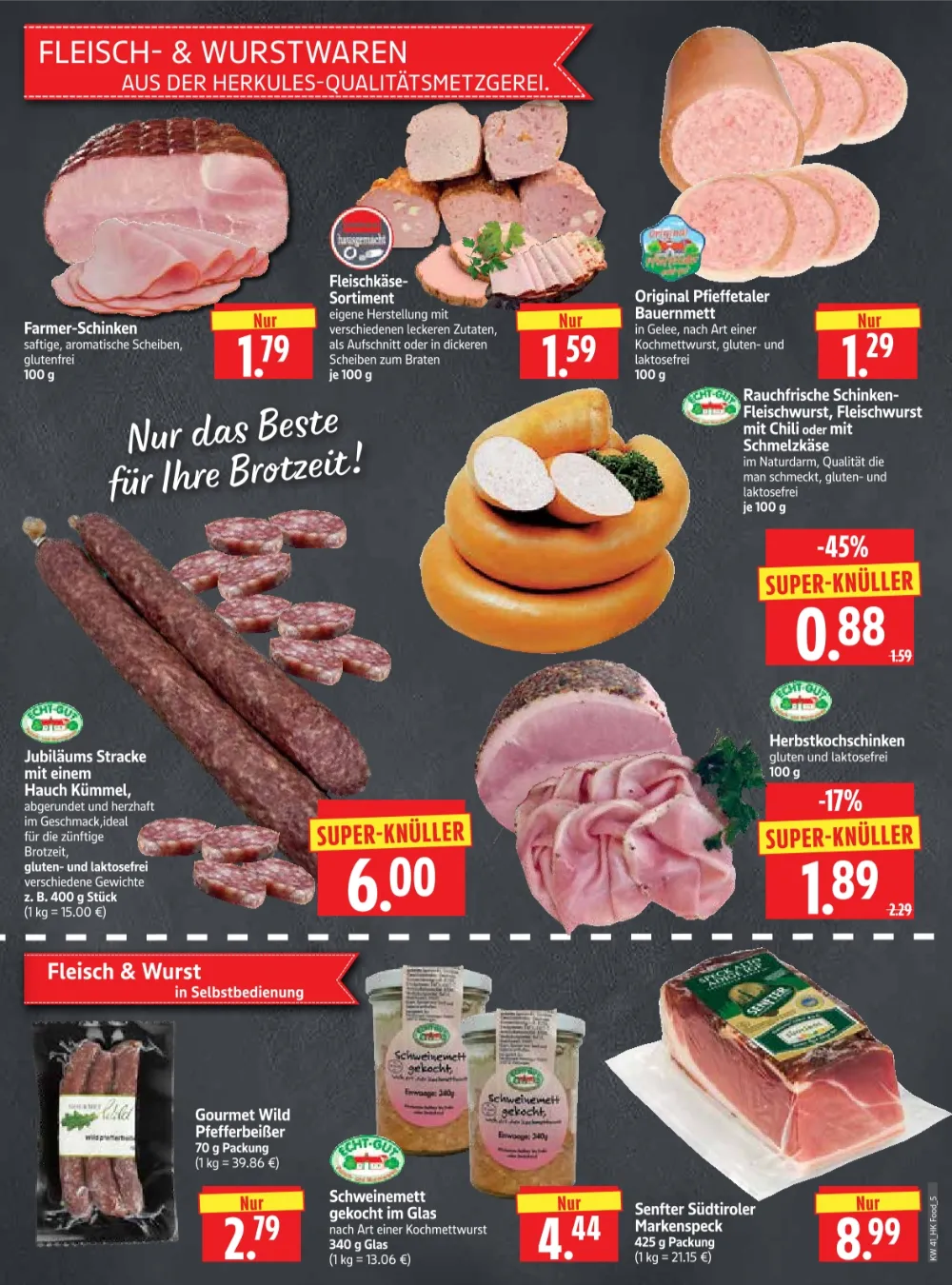 Herkules E-Center Angebote KW 41 Seite 3 mit Angeboten für Farmer-Schinken, Fleischkäse, Stracke, Pfefferbeißer & Speck
