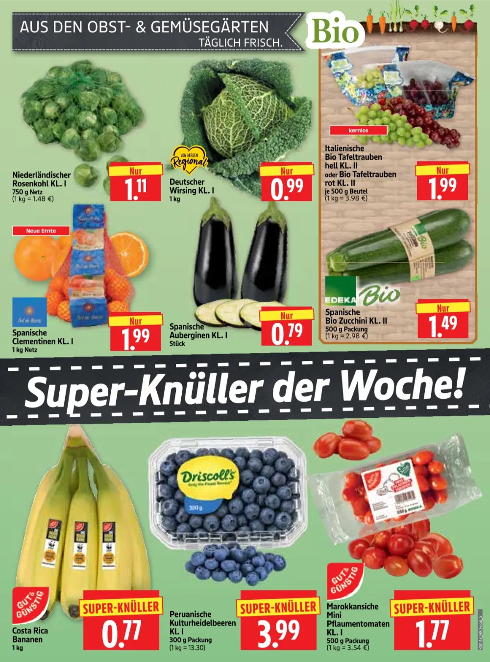 Herkules E-Center Prospekt KW 43 Seite 5 mit Rosenkohl, Deutscher Wirsing & Bio Tafeltrauben