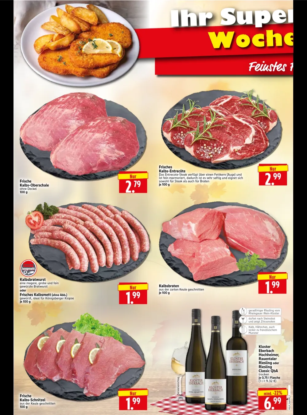 Herkules E-Center Wochenende Prospekt KW 41 Seite 2 mit Kalbs-Oberschale, Entrecôte, Kalbsbraten, Kalbsschnitzel & Riesling
