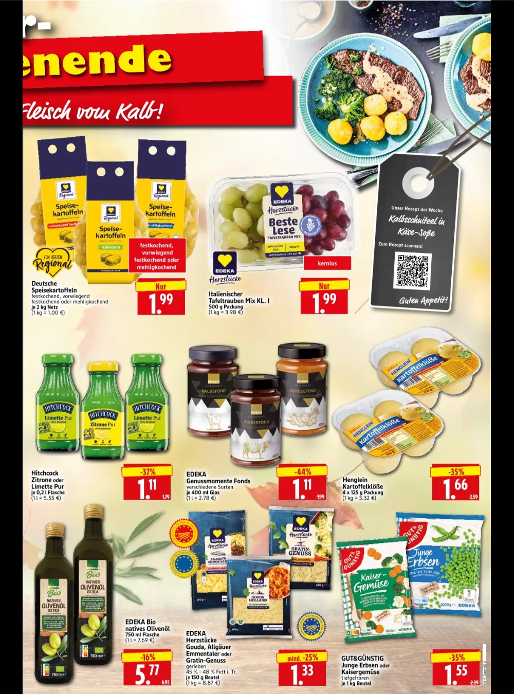 Herkules E-Center Wochenende Prospekt KW 41 Seite 3 mit Kartoffeln, Tafeltrauben, Zitronensaft, Kartoffelklöße, Olivenöl & Gouda