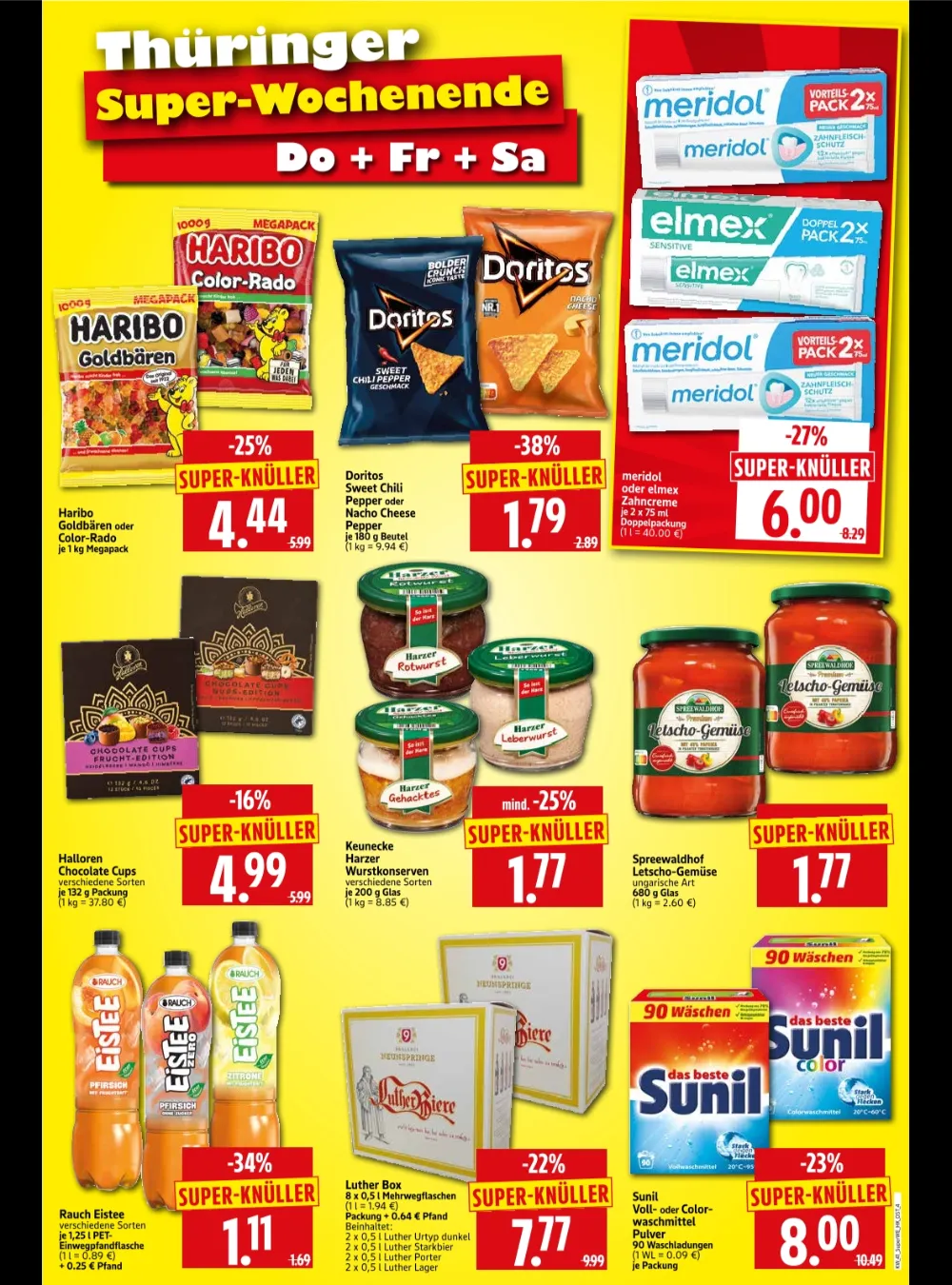 Herkules E-Center Wochenende Prospekt KW 41 Seite 4 mit Haribo, Doritos, Elmex, Harzer Wurstkonserven, Letscho-Gemüse & Rauch Eistee