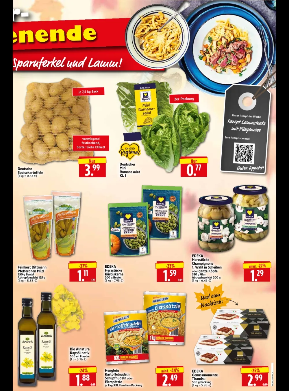 Herkules E-Center Prospekt KW 43 Seite 3 mit Speisekartoffeln, Mini Romanasalat, Pfefferonen & Henglein Schupfnudeln