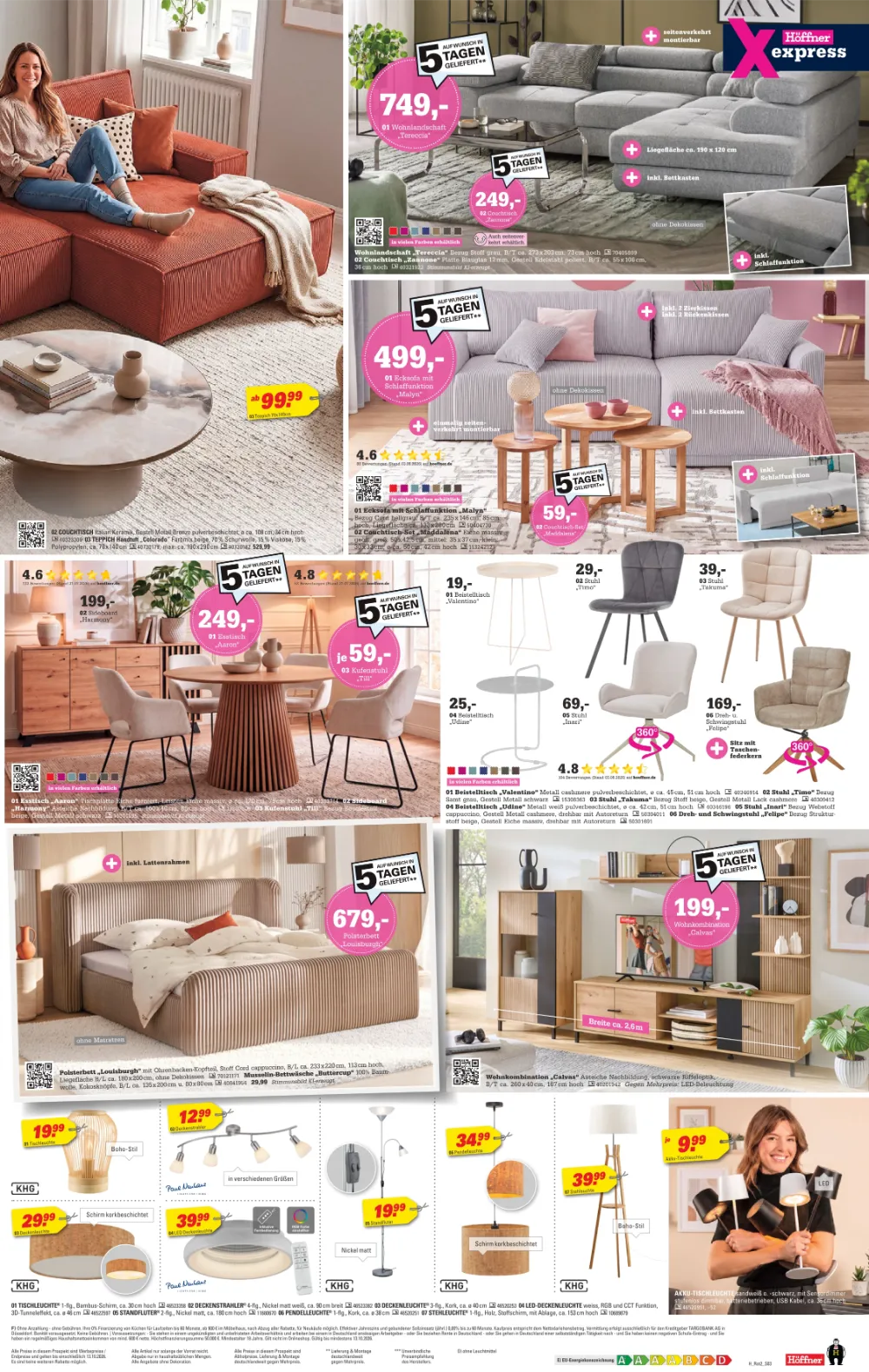 Höffner Prospekt KW 41 Seite 3 mit Wohnlandschaft, Ecksofa, Esstisch, Polsterbett & Leuchten