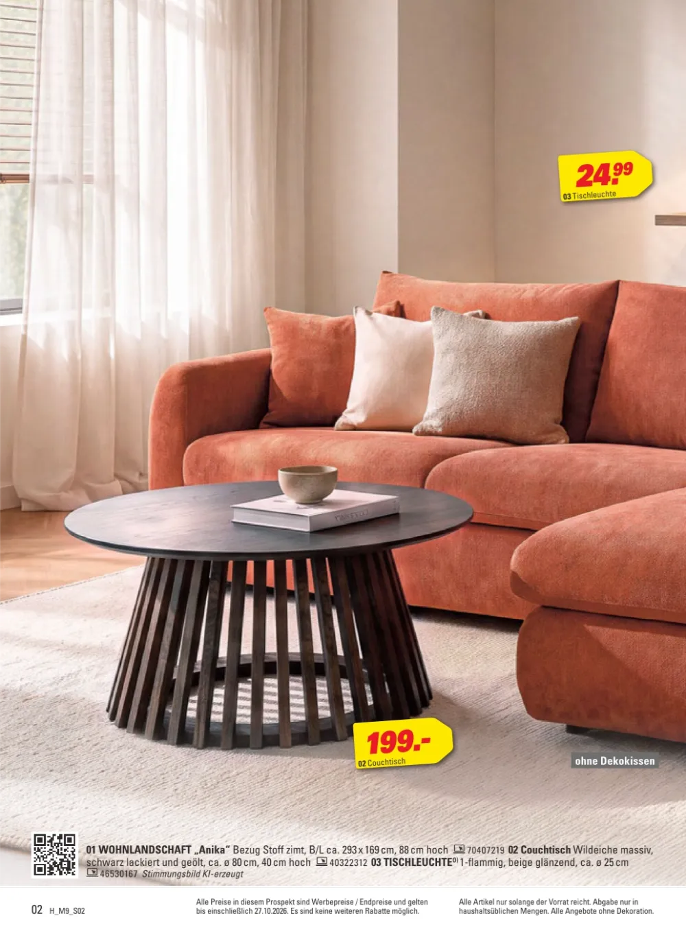 Höffner Prospekt KW 42 Seite 2 mit Wohnlandschaft Anika, Couchtisch Wildeiche & Tischleuchte