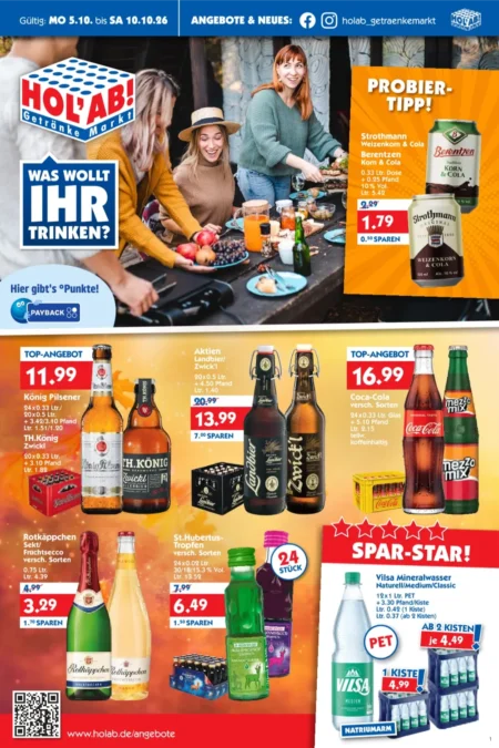 HOL’AB! Angebote im Prospekt ab 05.10.2026 (KW 41) HOL'AB! Angebote ab 05.10.2026 Seite 1 mit Angeboten für König Pilsener, Coca-Cola, Rotkäppchen Sekt und Vilsa Mineralwasser