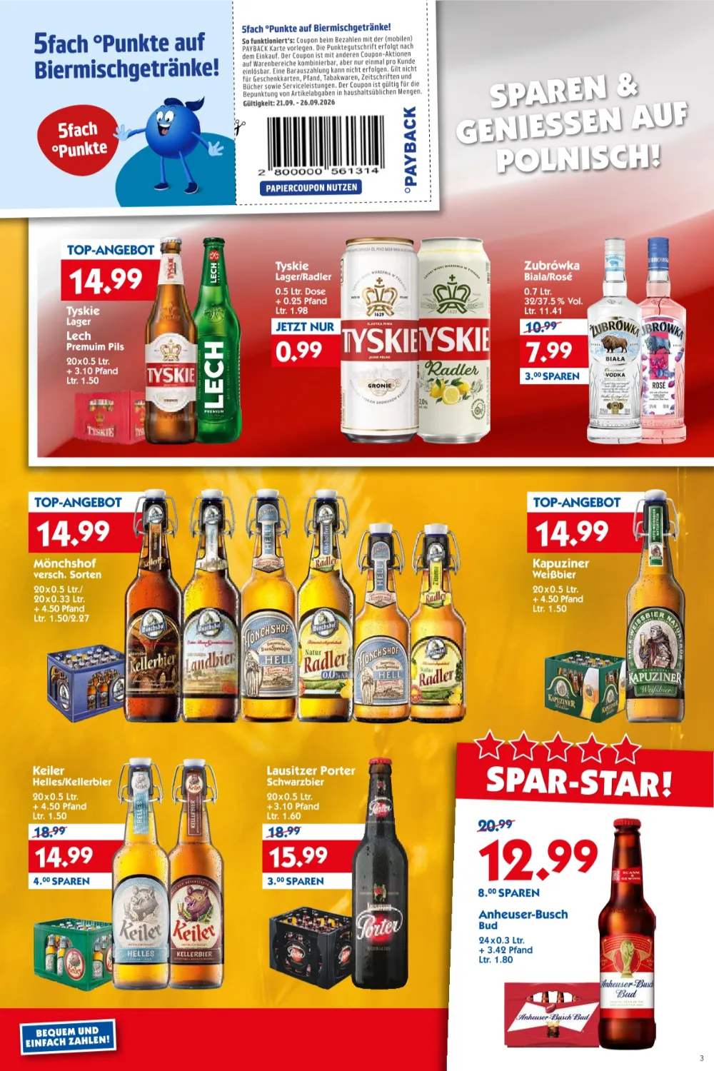 HOL'AB! Angebote KW 39 Seite 3 mit angeboten für Tyskie, Zubrowka, Mönchshof, Kapuziner Weißbier und Bud.