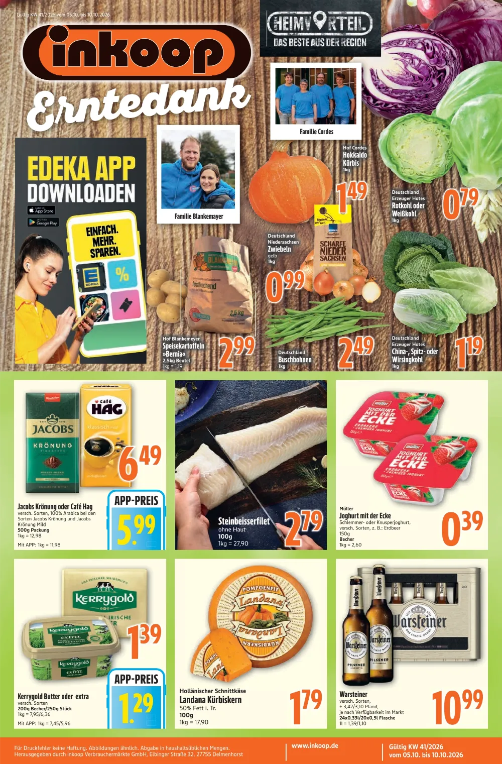 Inkoop Angebote ab 05.10.2026 Seite 1 mit Angeboten für Jacobs Krönung, Steinbeisserfilet, Kerrygold & Warsteiner