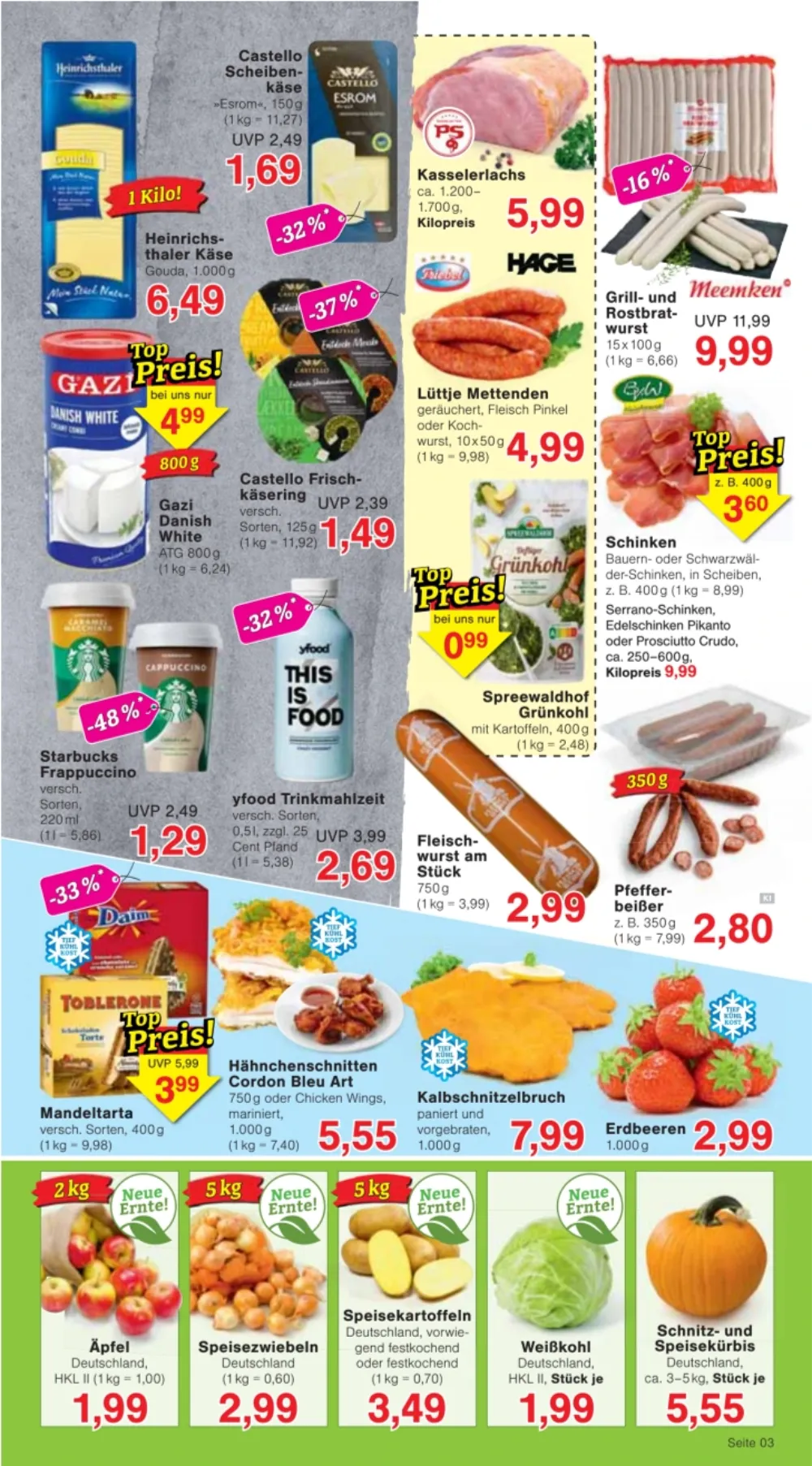 Jawoll Prospekt KW 41 Seite 3 mit Kasselerlachs, Grillwurst, Schnittkäse, Cordon Bleu, Äpfeln, Zwiebeln & Kürbis