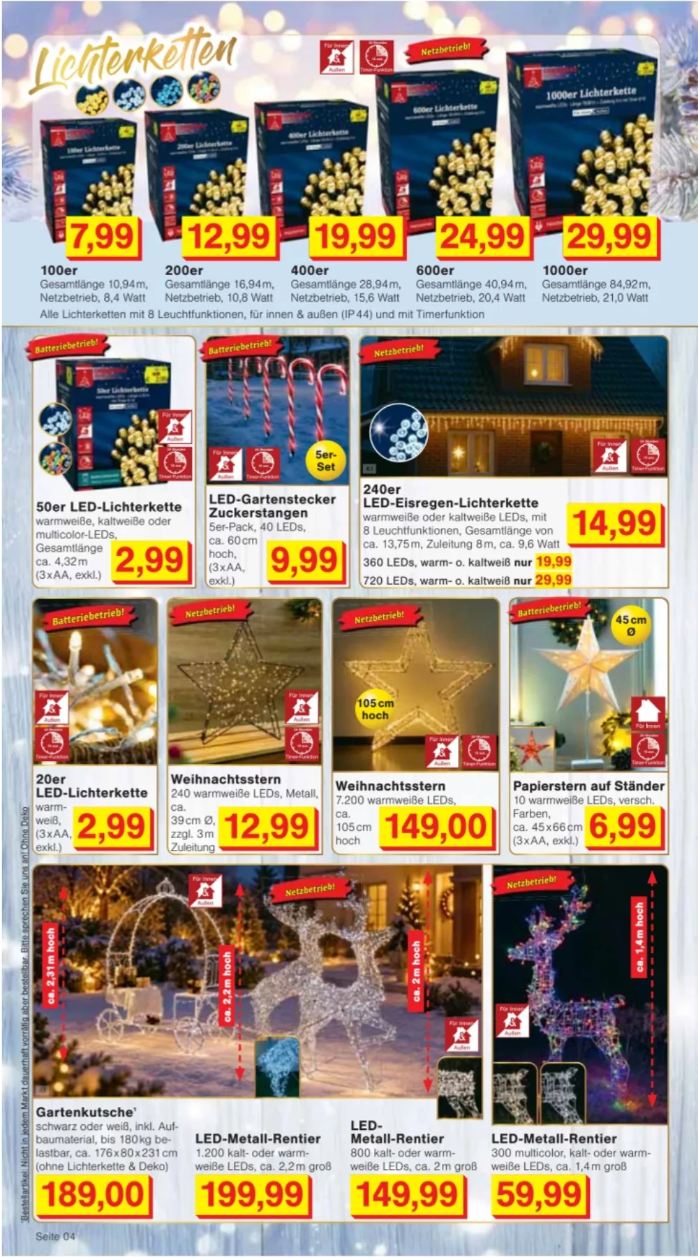 Jawoll Prospekt KW 42 Seite 4 mit LED-Lichterketten, Zuckerstangen-Gartensteckern, Weihnachtssternen & Metall-Rentieren