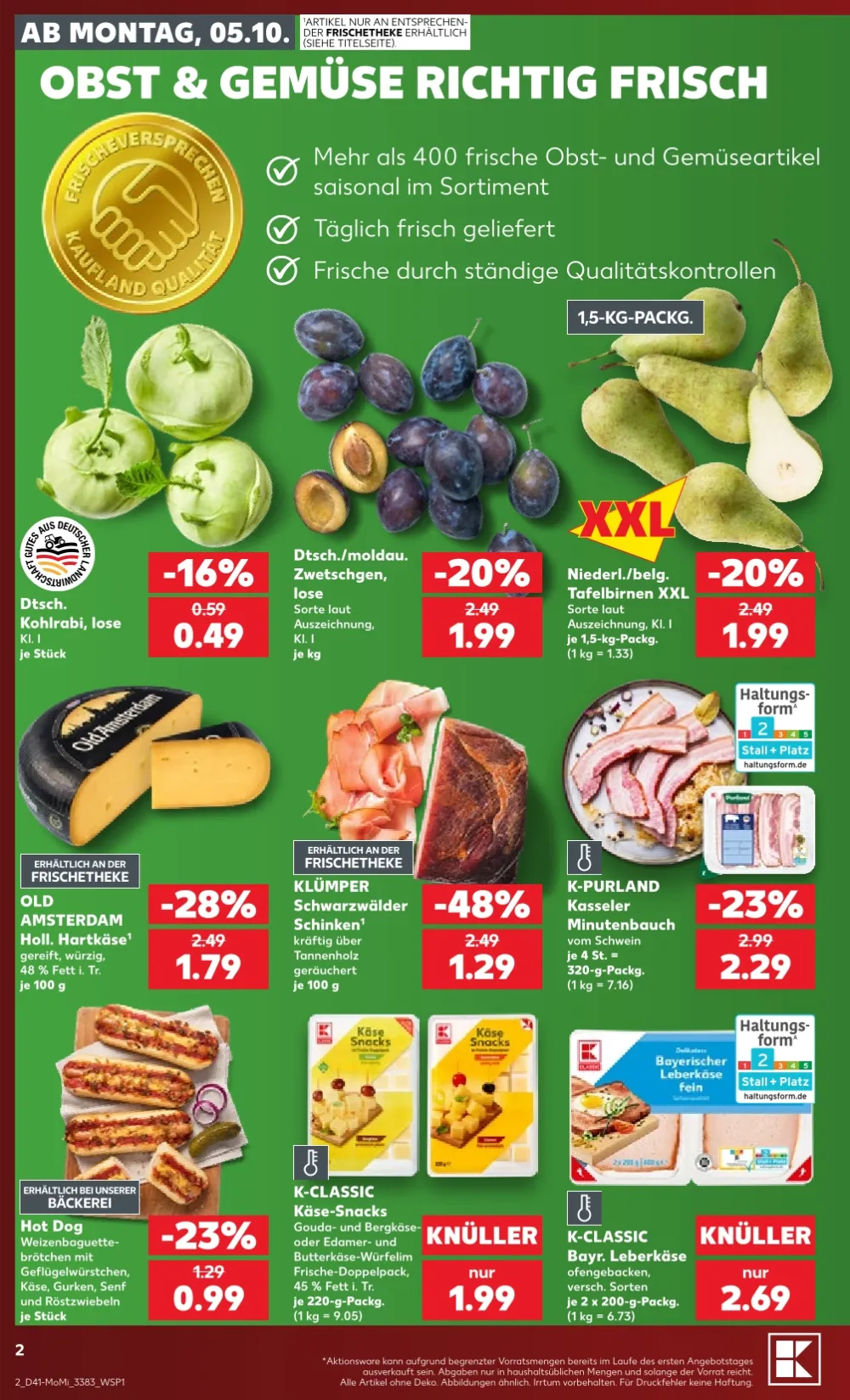 Kaufland Angebote KW41 Seite 2 mit Angeboten für Kohlrabi, Zwetschgen, Old Amsterdam und Leberkäse.
