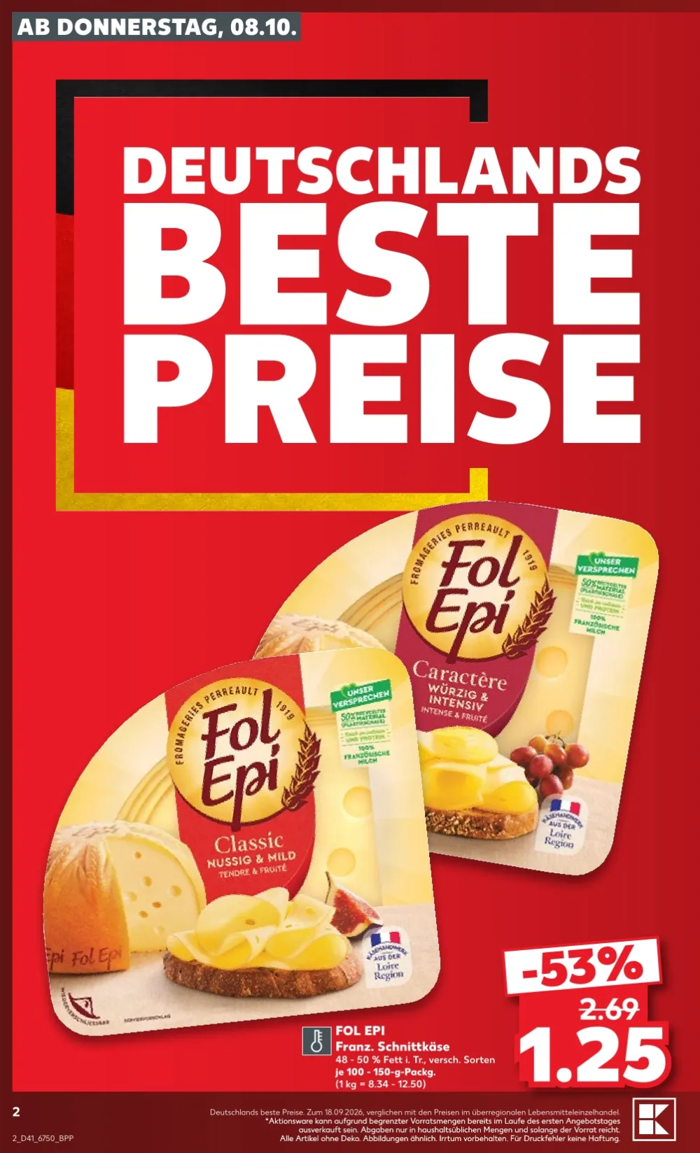 Kaufland Prospekt KW 41 Seite 2 mit Fol Epi Französischem Schnittkäse